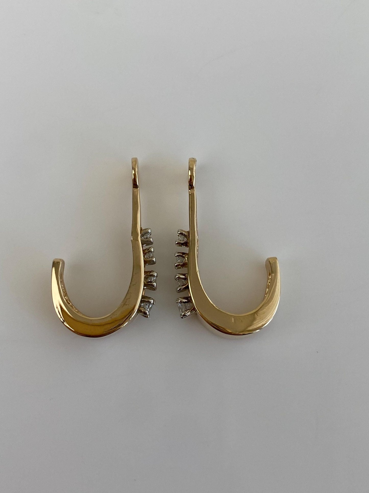 Vintage Solid 14k Yellow Gold Diamond Hoop Earring Jackets