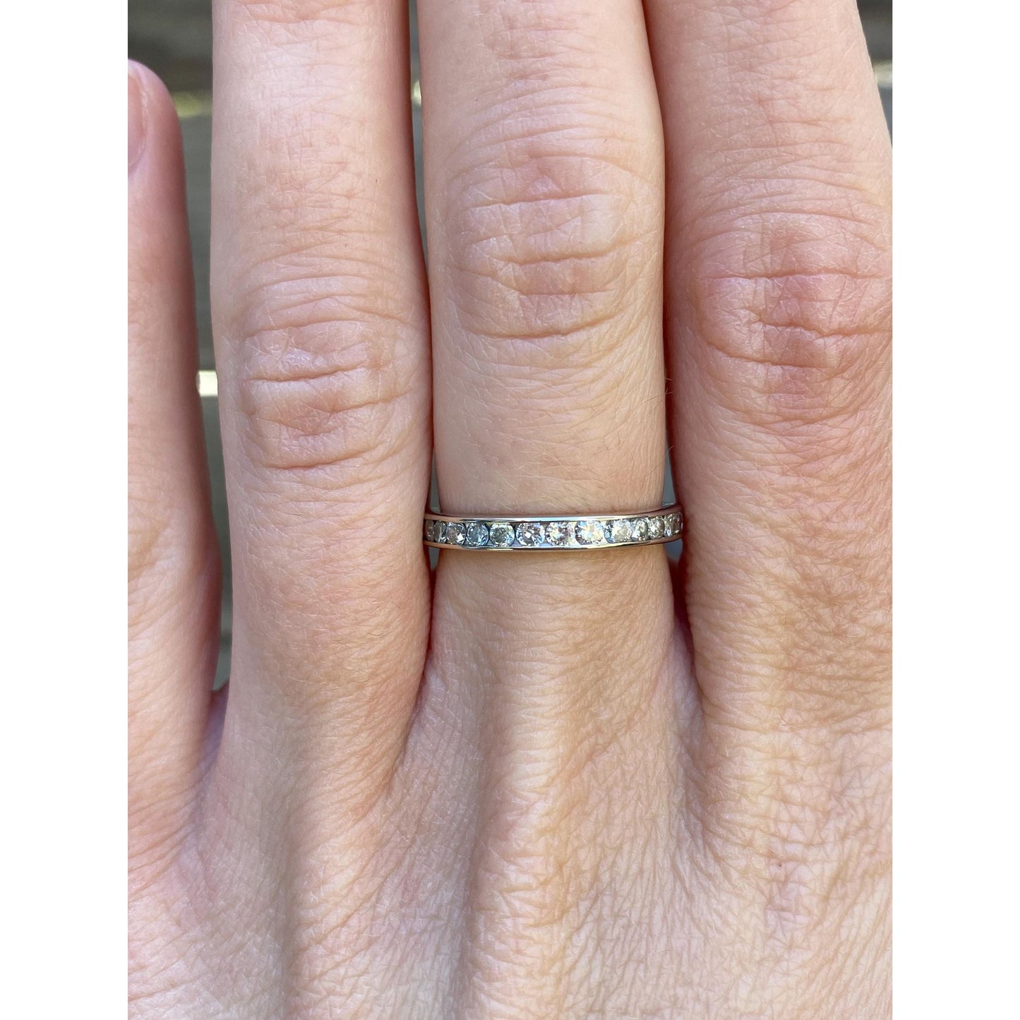 Vintage Solid 14k White Gold Diamond Ring Band - Size 6.25-6.5