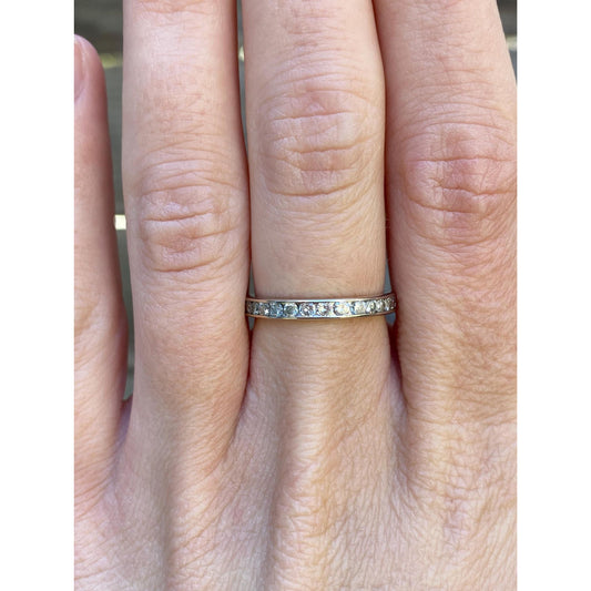 Vintage Solid 14k White Gold Diamond Ring Band - Size 6.25-6.5