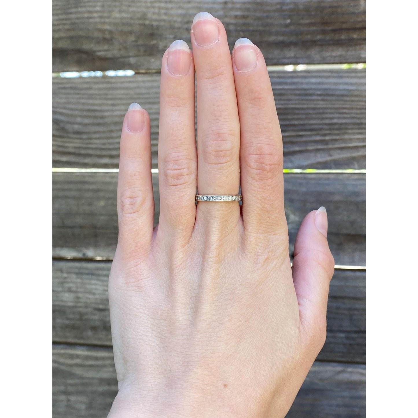 Vintage Solid 14k White Gold Diamond Ring Band - Size 6.25-6.5