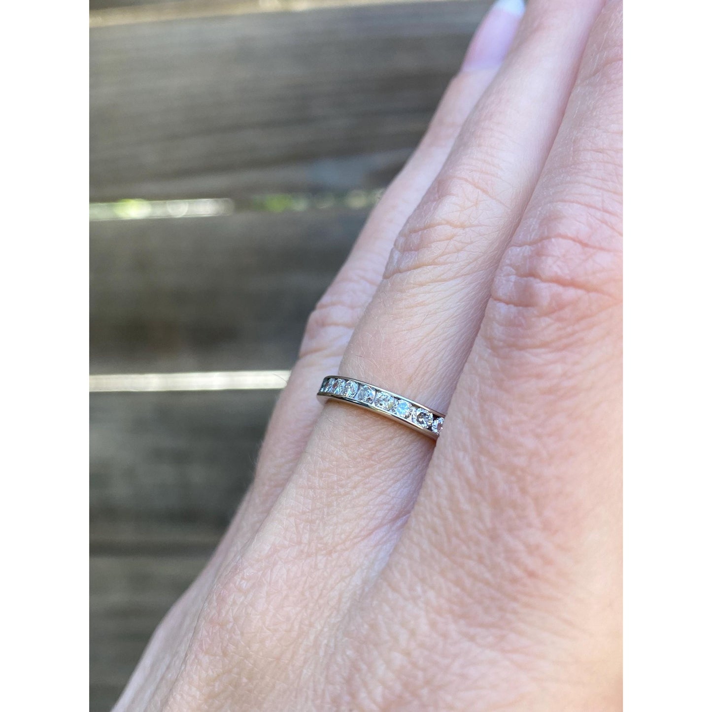 Vintage Solid 14k White Gold Diamond Ring Band - Size 6.25-6.5