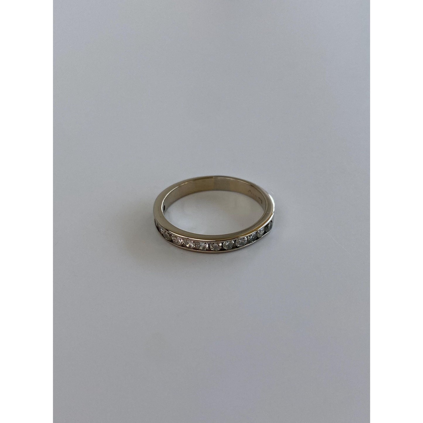 Vintage Solid 14k White Gold Diamond Ring Band - Size 6.25-6.5