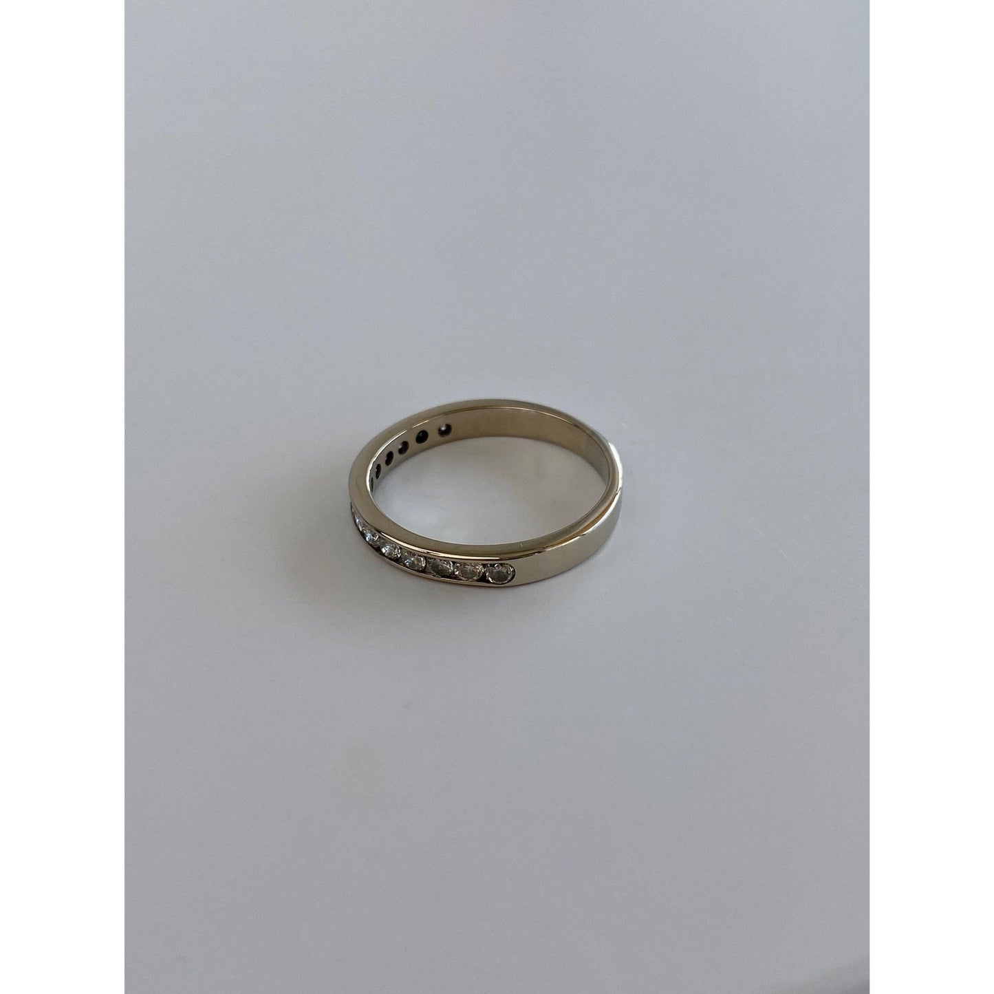 Vintage Solid 14k White Gold Diamond Ring Band - Size 6.25-6.5