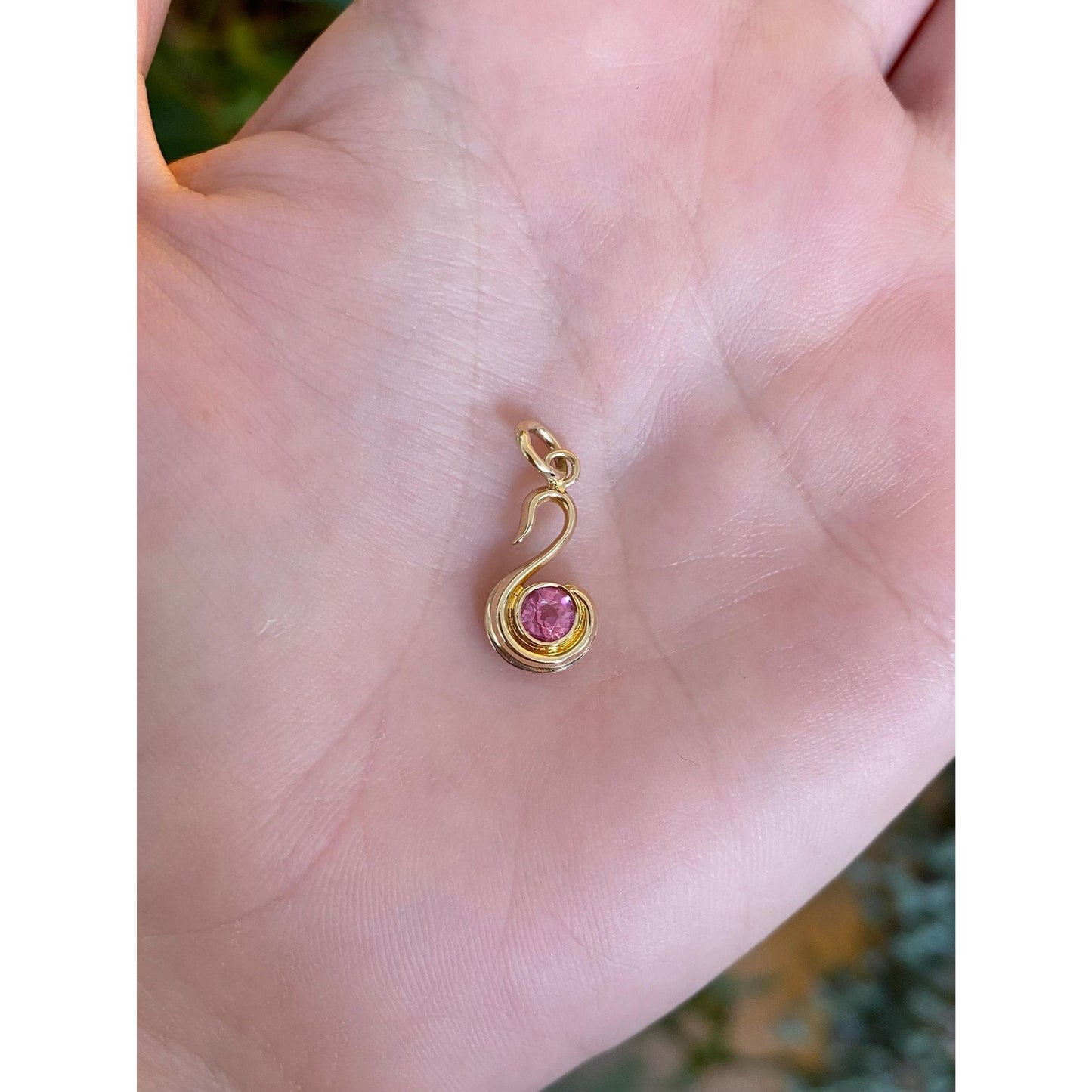 Vintage Solid 10k Yellow Gold Pink Quartz Swan Stick Pin Conversion Charm