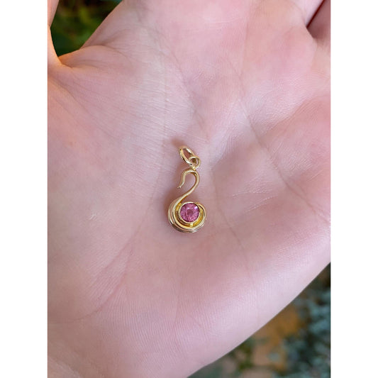 Vintage Solid 10k Yellow Gold Pink Quartz Swan Stick Pin Conversion Charm