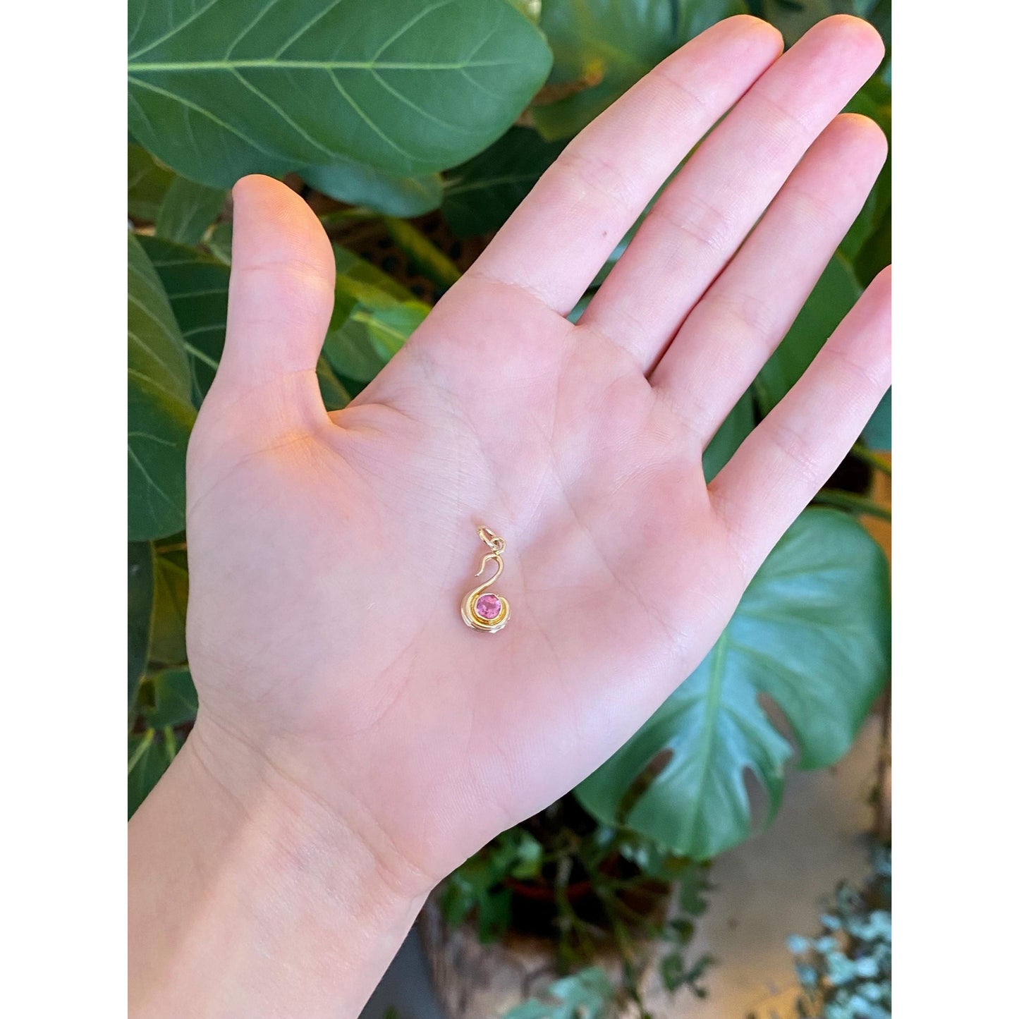 Vintage Solid 10k Yellow Gold Pink Quartz Swan Stick Pin Conversion Charm