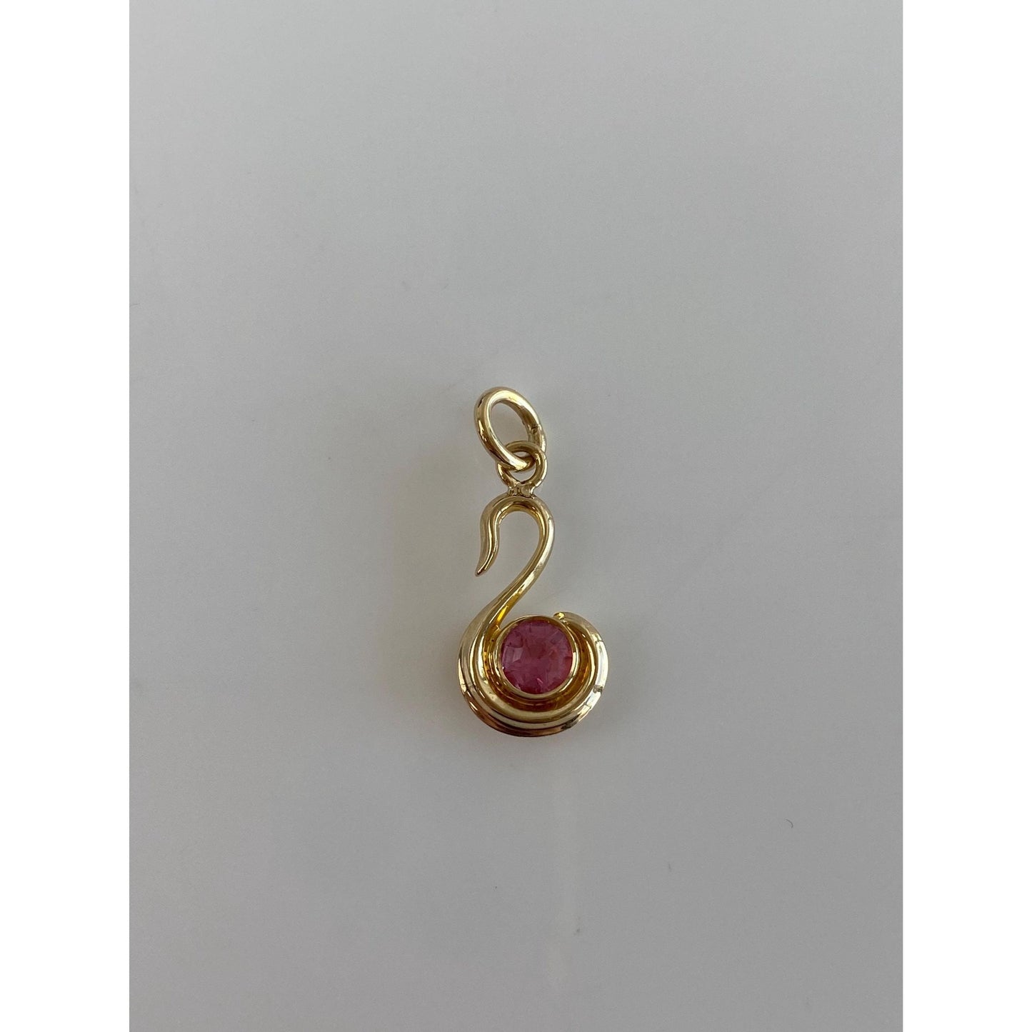 Vintage Solid 10k Yellow Gold Pink Quartz Swan Stick Pin Conversion Charm