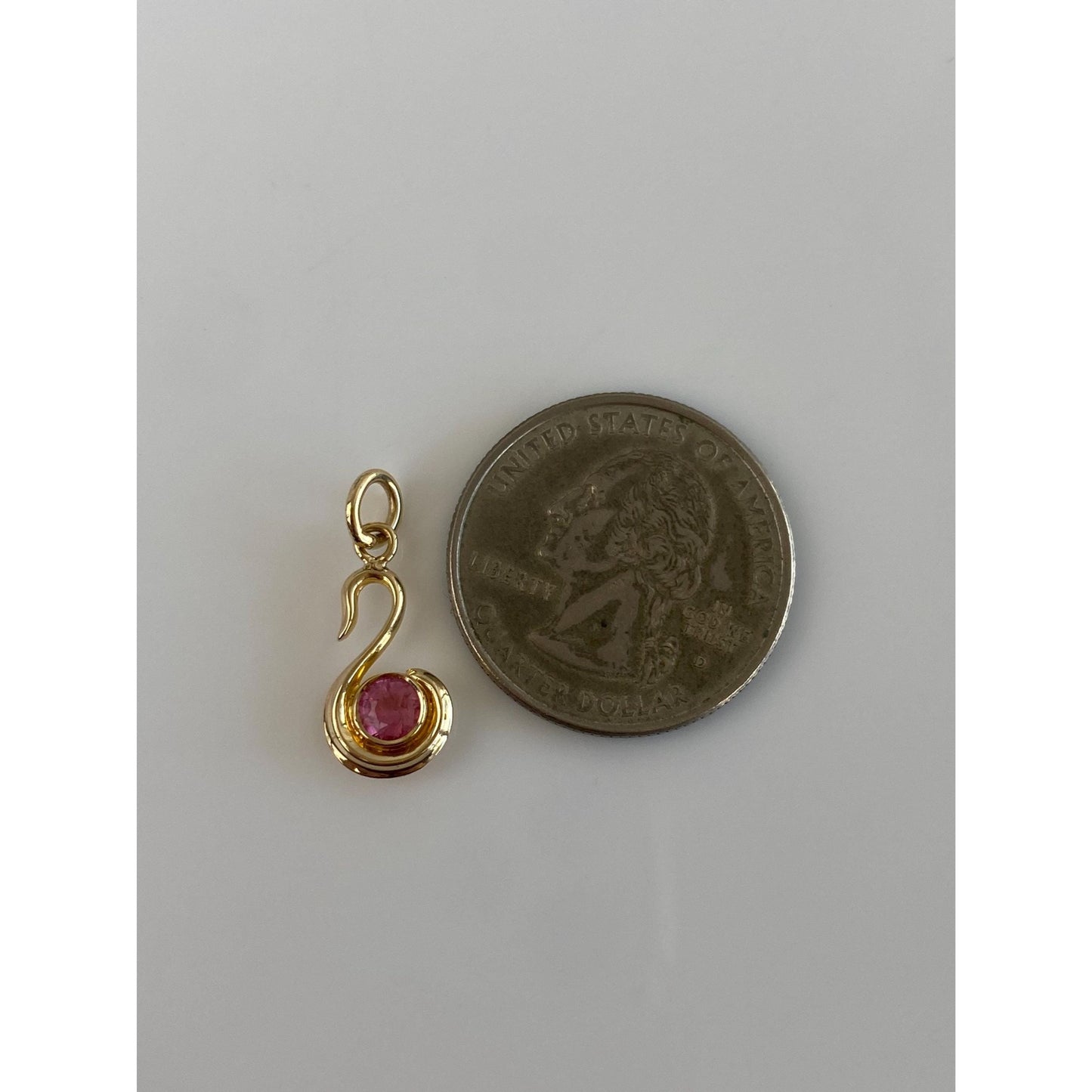 Vintage Solid 10k Yellow Gold Pink Quartz Swan Stick Pin Conversion Charm