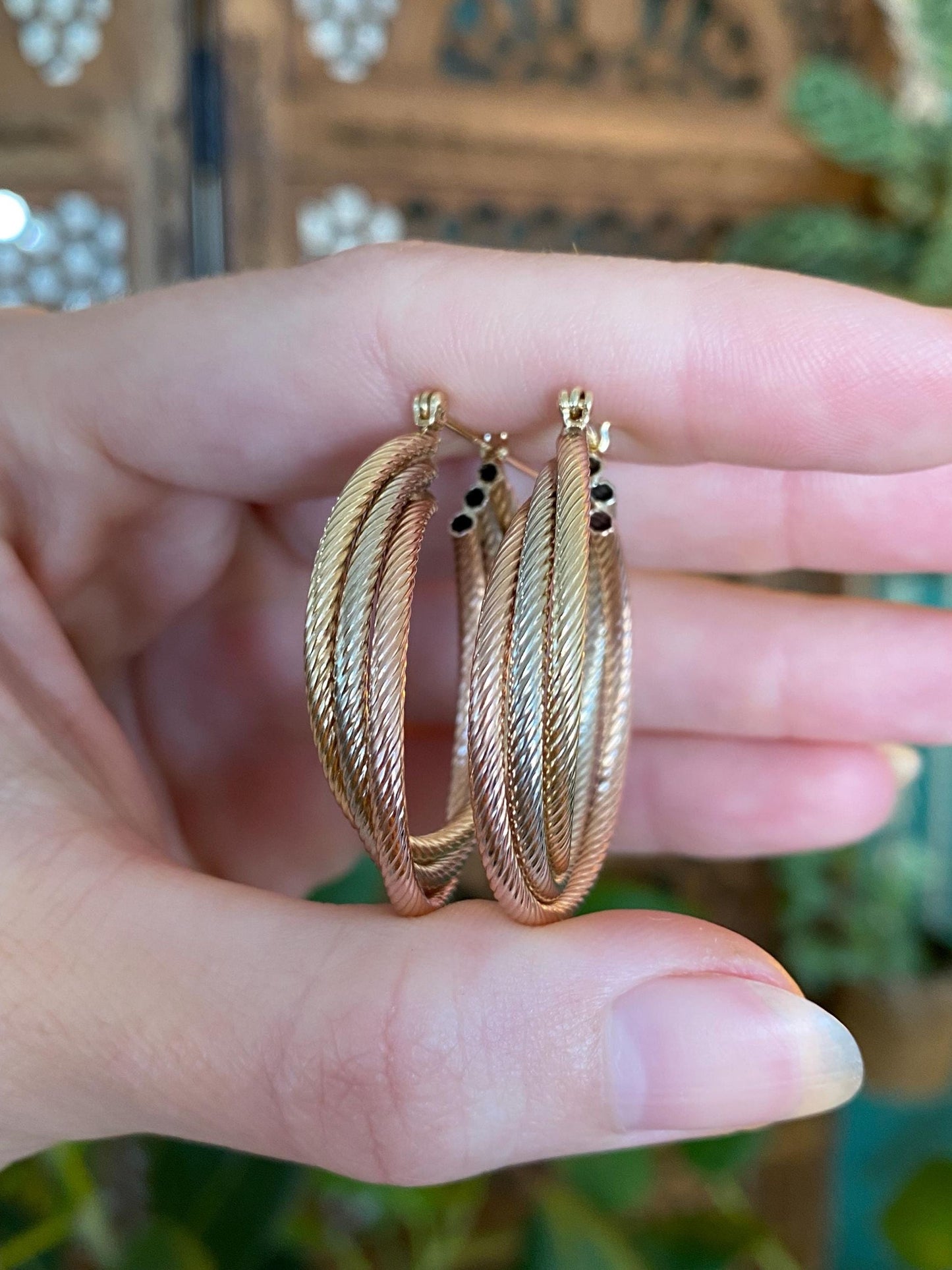 Vintage 14k Tri Tone Gold Hoop Earrings