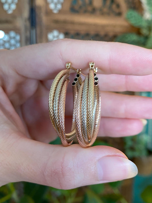 Vintage 14k Tri Tone Gold Hoop Earrings