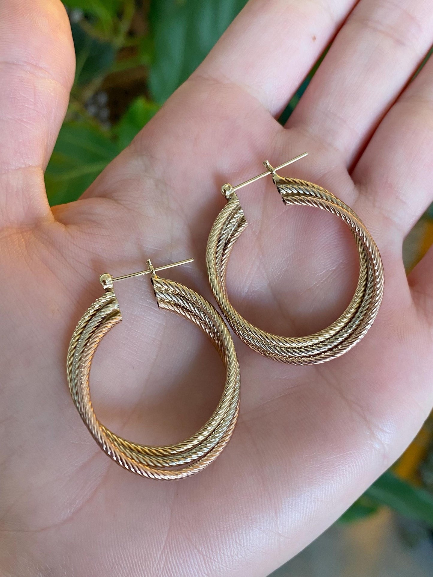 Vintage 14k Tri Tone Gold Hoop Earrings