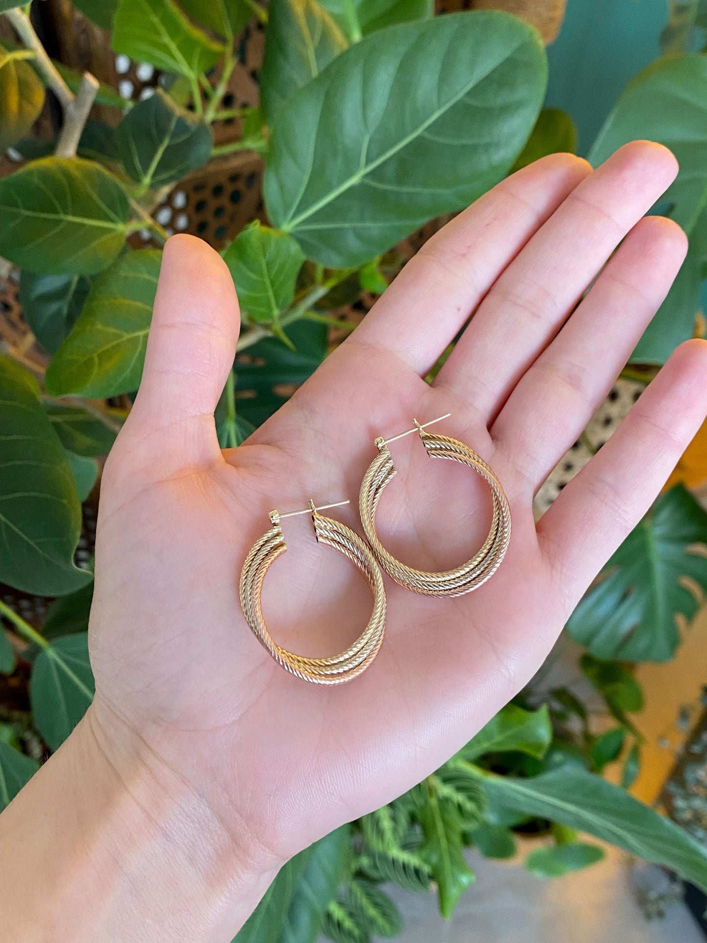 Vintage 14k Tri Tone Gold Hoop Earrings