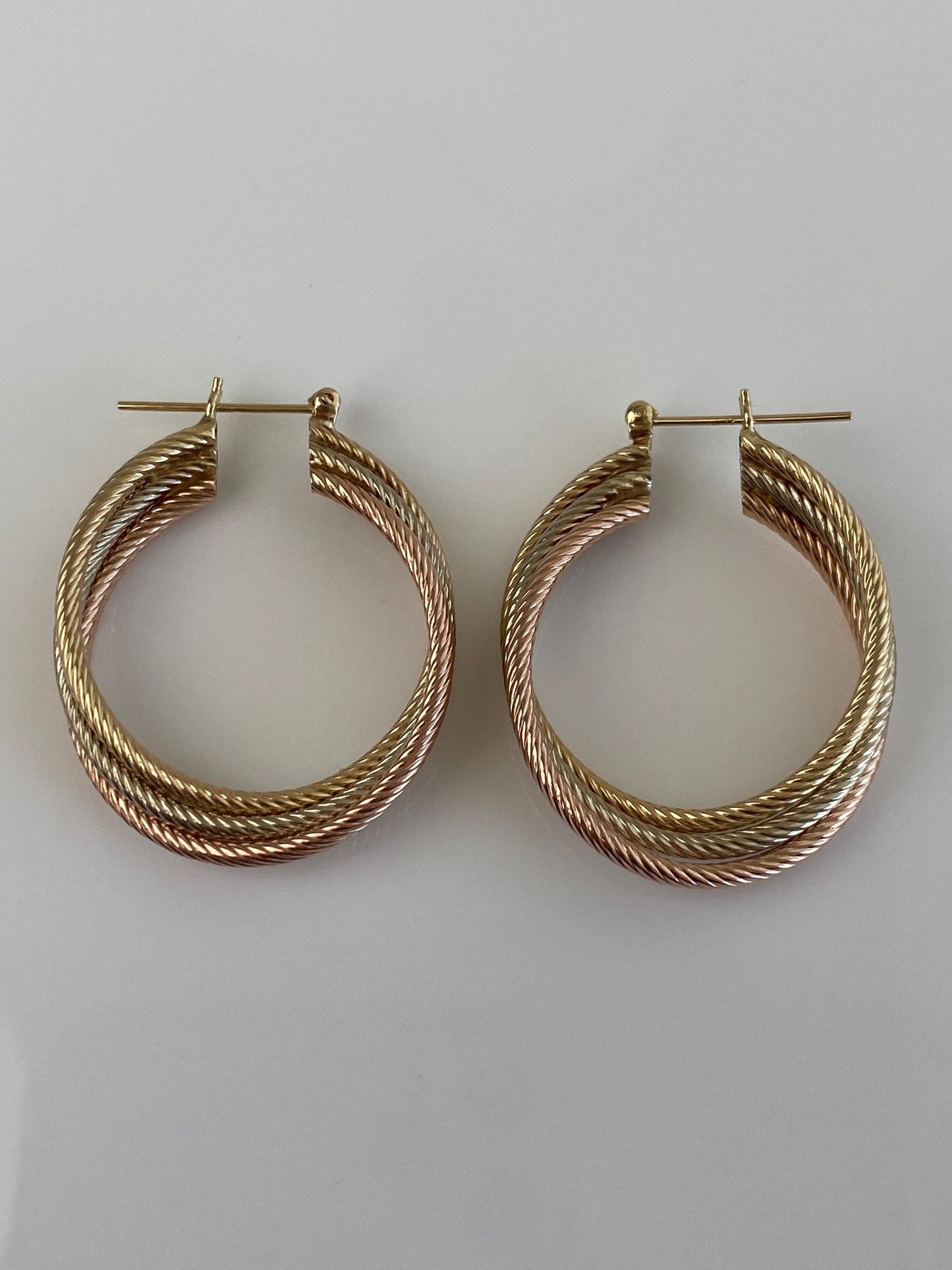 Vintage 14k Tri Tone Gold Hoop Earrings