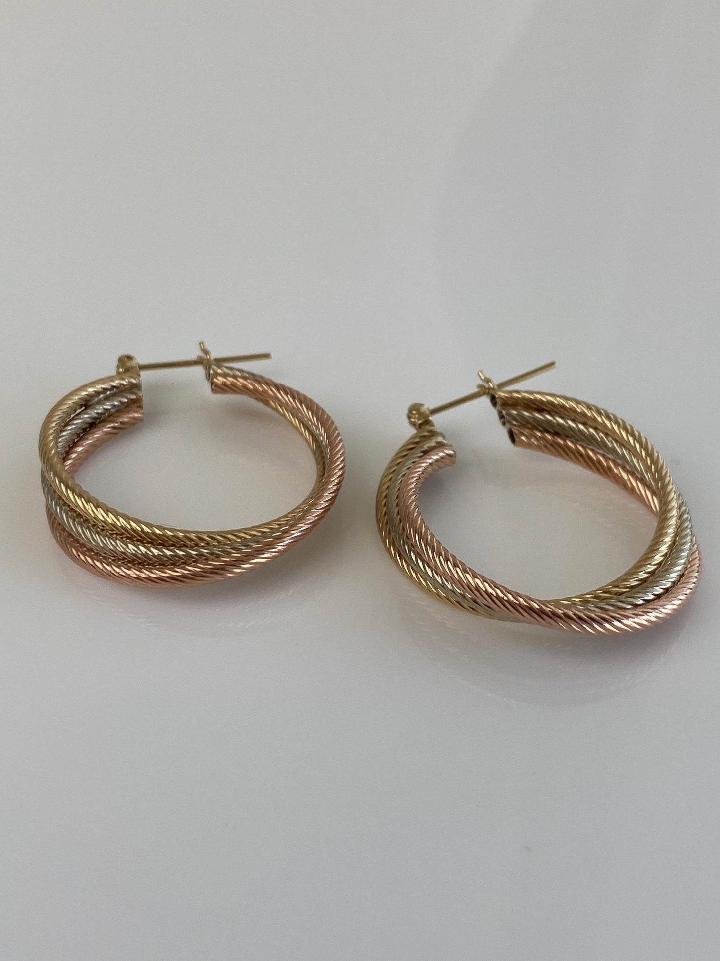 Vintage 14k Tri Tone Gold Hoop Earrings