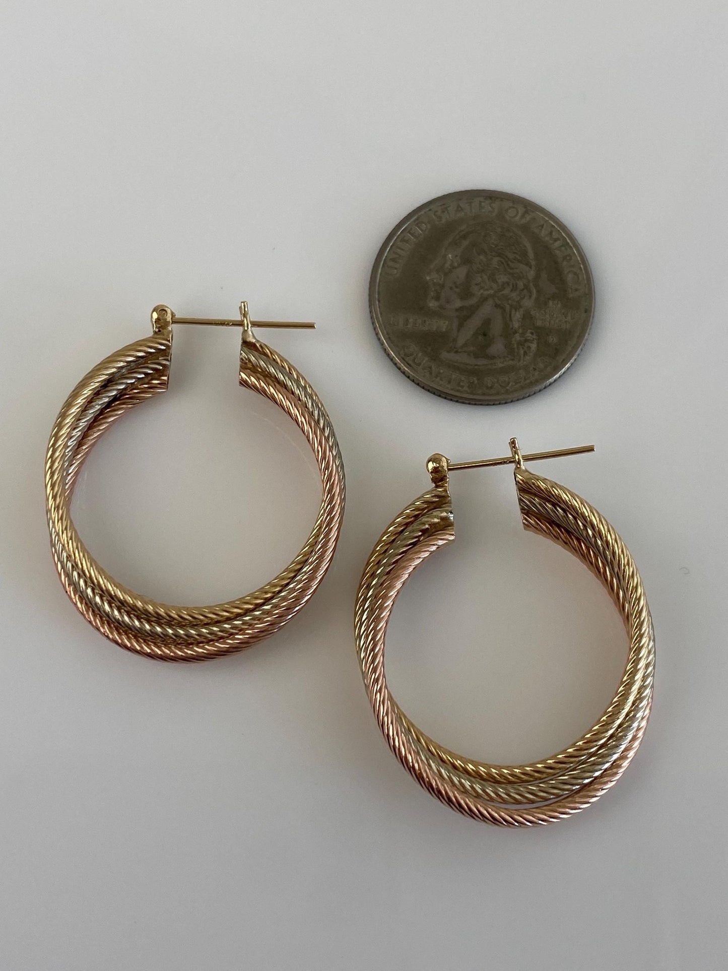 Vintage 14k Tri Tone Gold Hoop Earrings