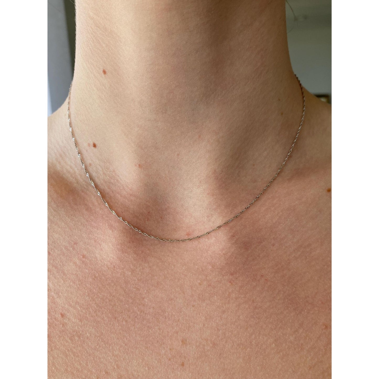 Vintage Solid 14k White Gold Twist Chain Necklace - 16 inches