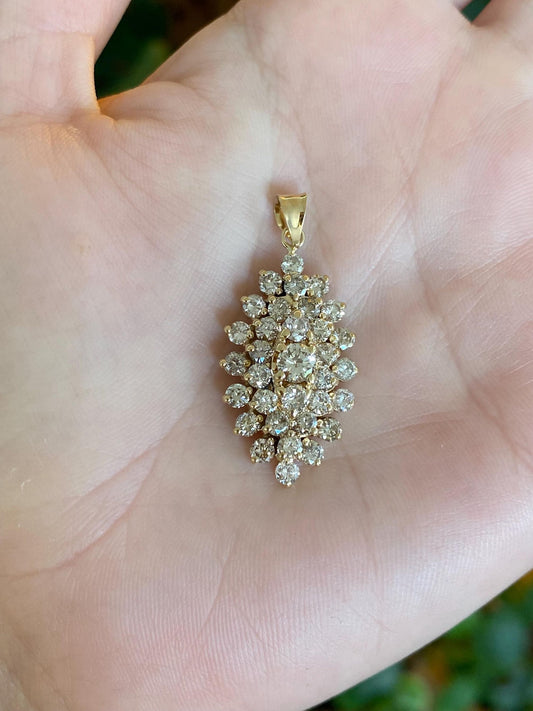 Solid 14k Yellow Gold Diamond Cluster Charm