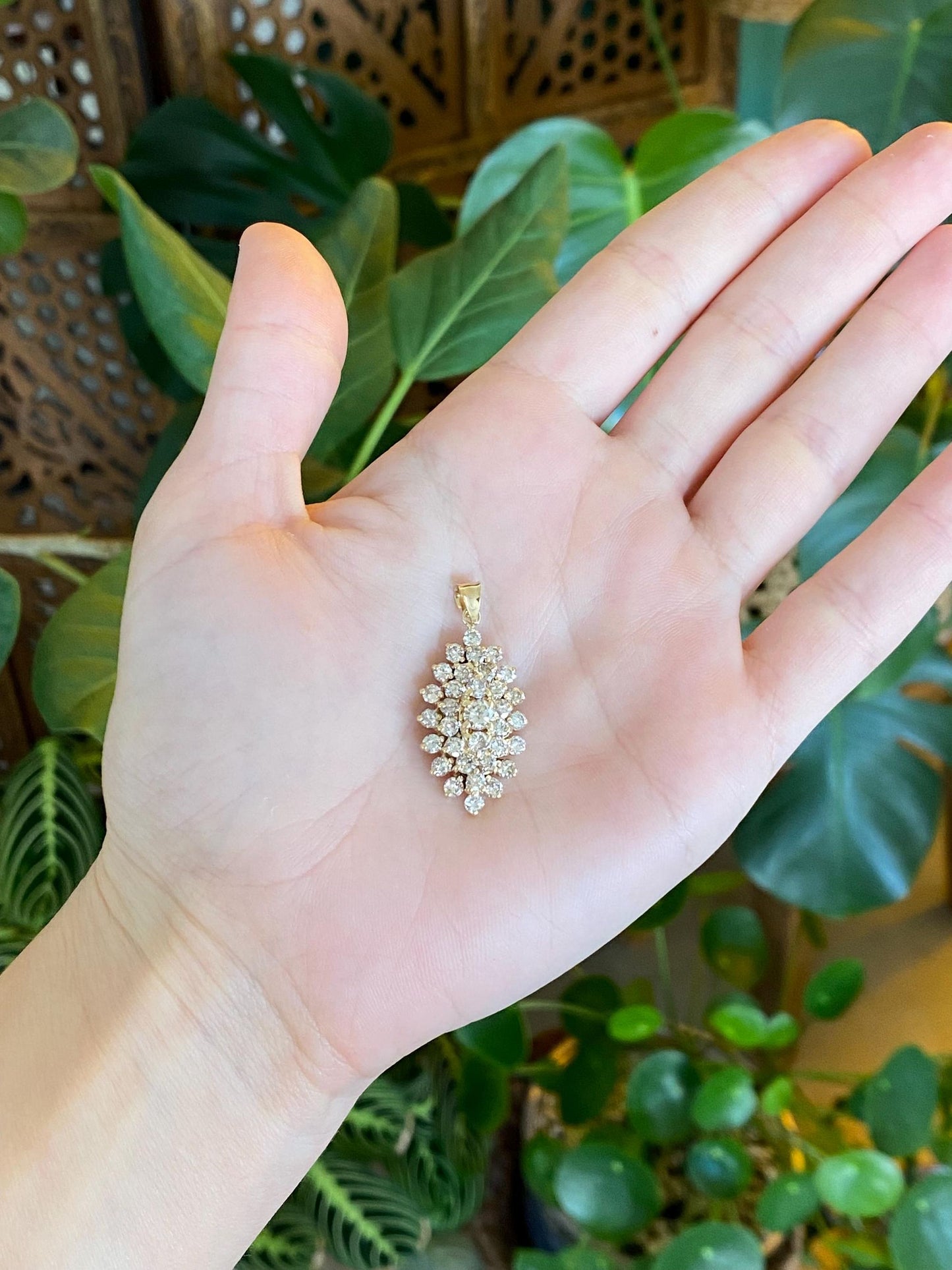 Solid 14k Yellow Gold Diamond Cluster Charm