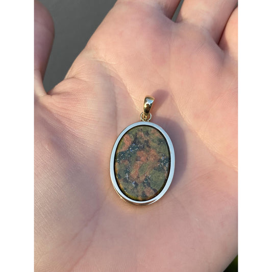 Vintage Solid 14k Yellow Gold Unakite Jasper Cufflink Conversion Charm