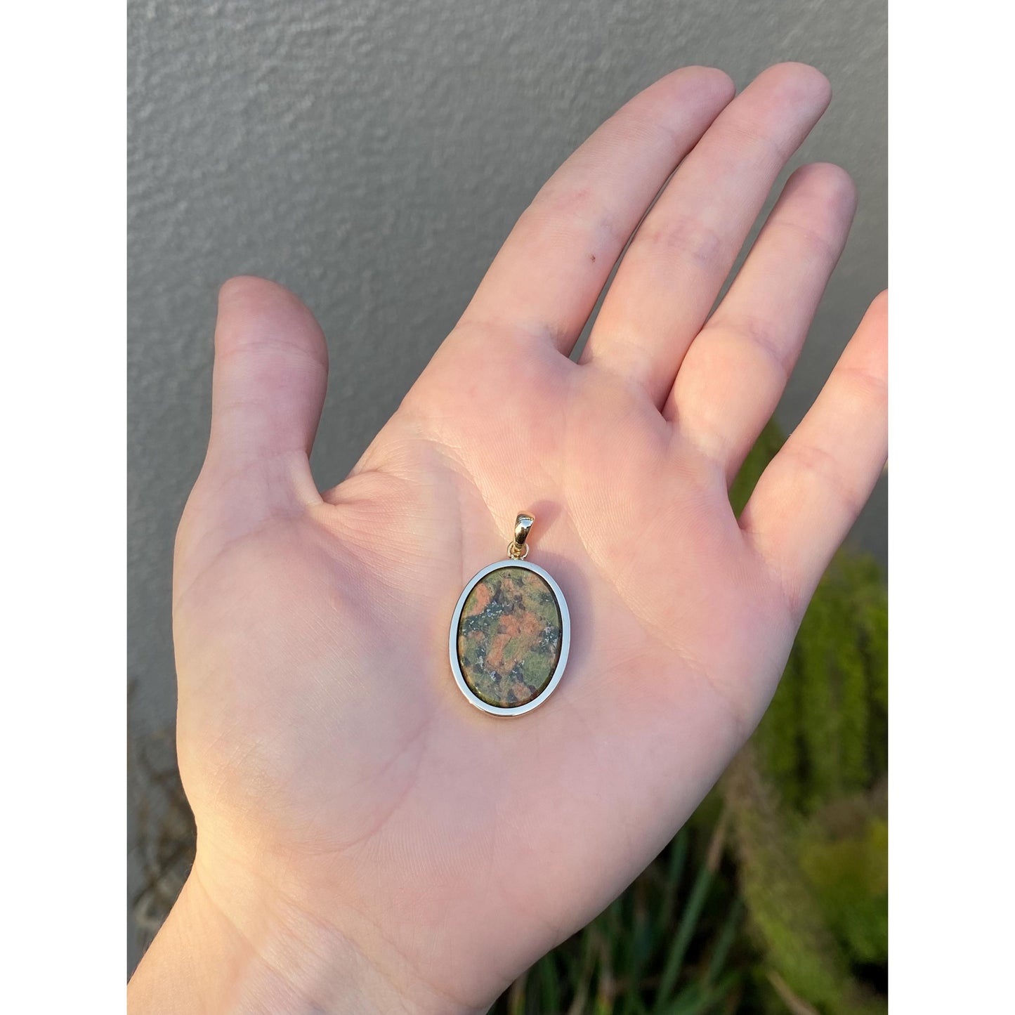 Vintage Solid 14k Yellow Gold Unakite Jasper Cufflink Conversion Charm