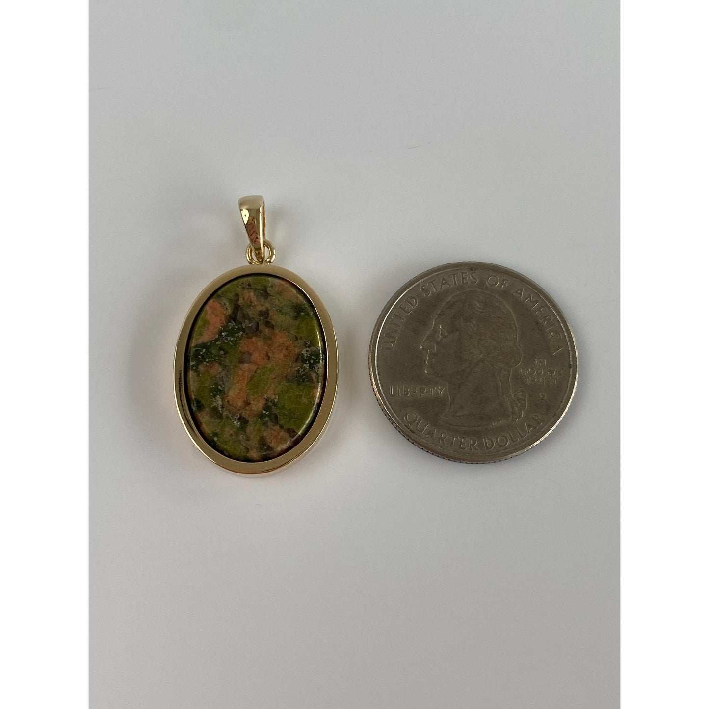 Vintage Solid 14k Yellow Gold Unakite Jasper Cufflink Conversion Charm