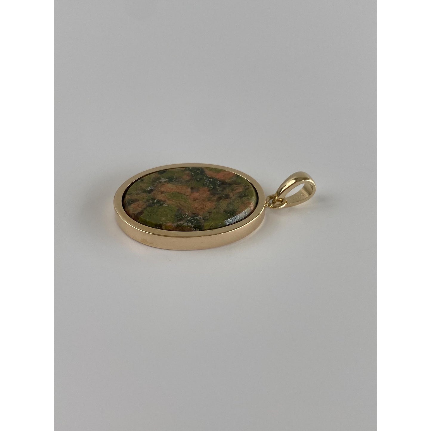 Vintage Solid 14k Yellow Gold Unakite Jasper Cufflink Conversion Charm
