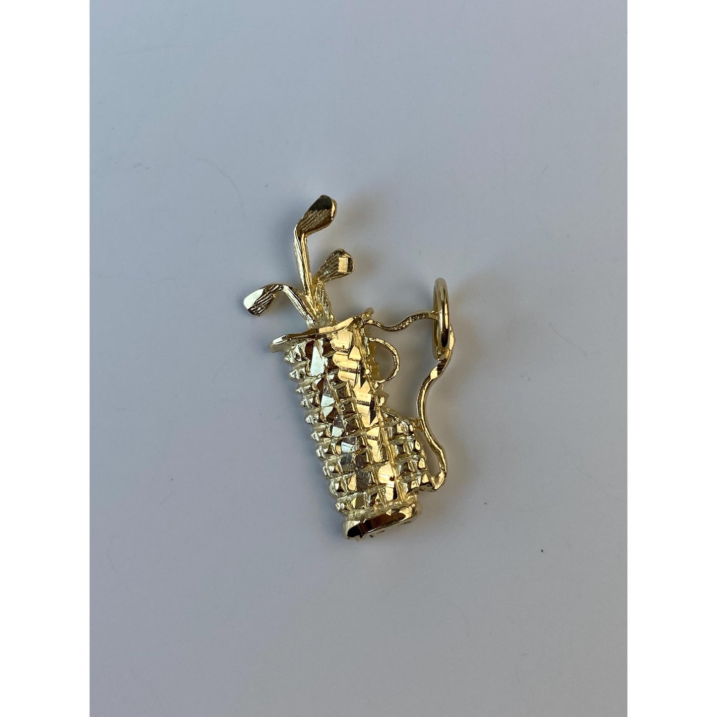 Vintage Solid 14k Yellow Gold Diamond Cut Golf Bag Charm