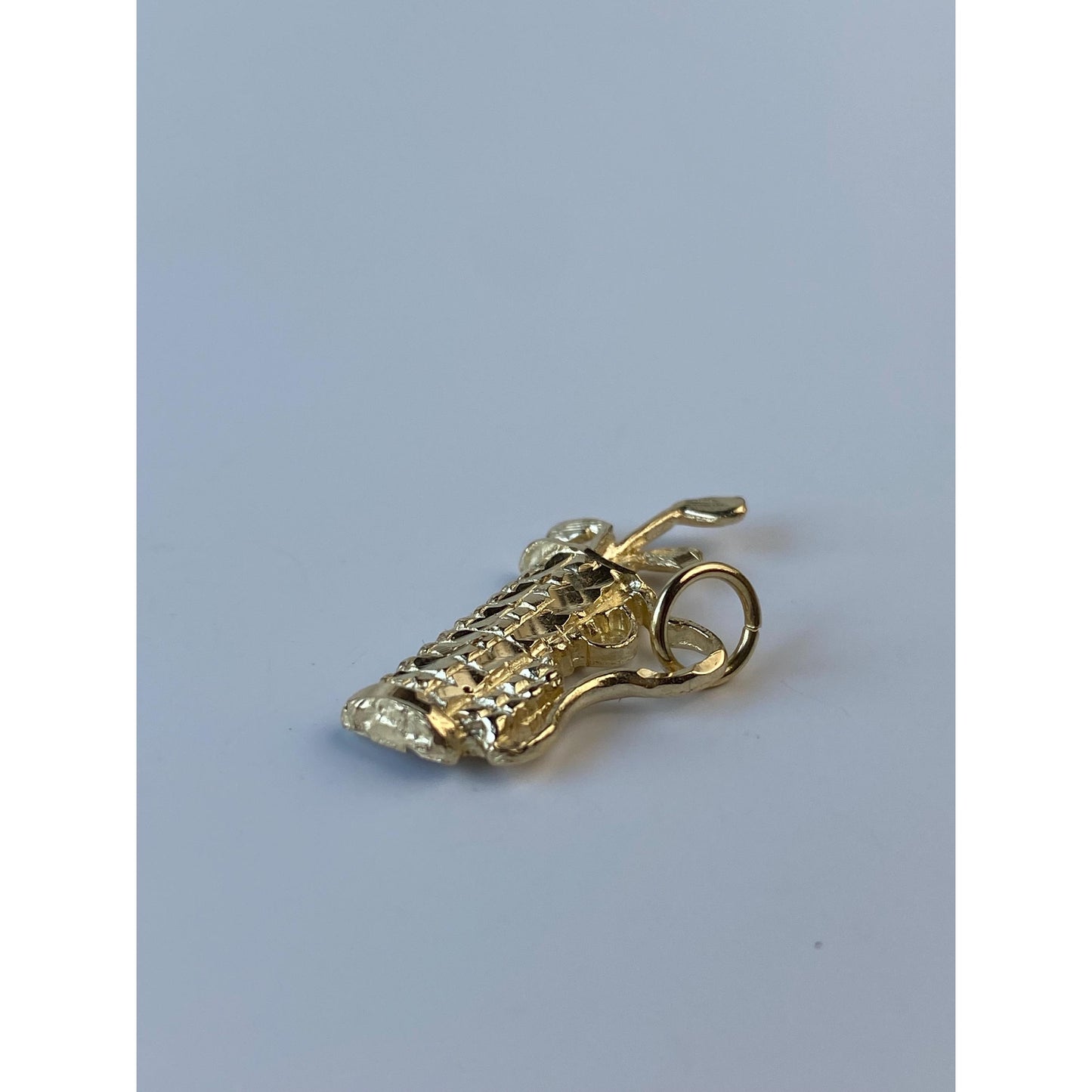 Vintage Solid 14k Yellow Gold Diamond Cut Golf Bag Charm