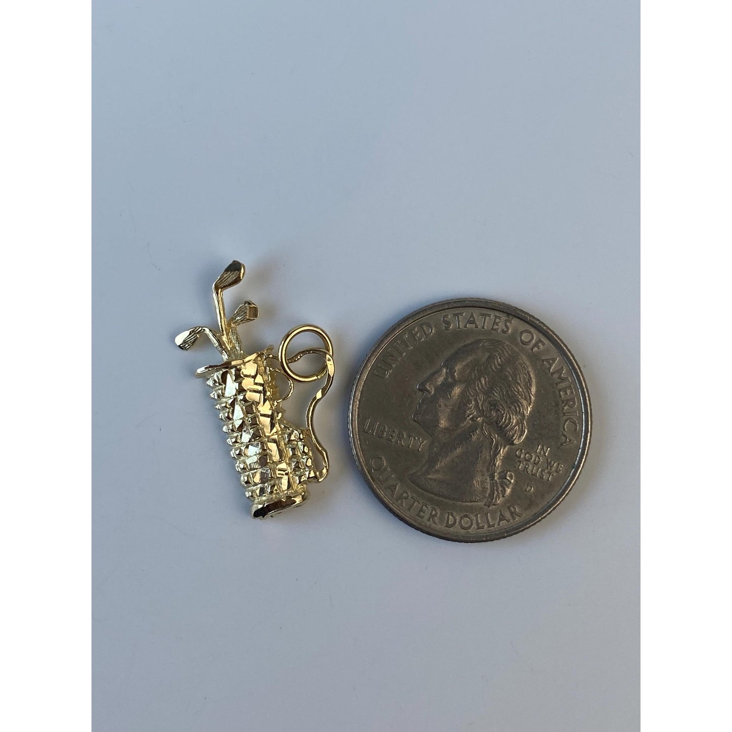 Vintage Solid 14k Yellow Gold Diamond Cut Golf Bag Charm