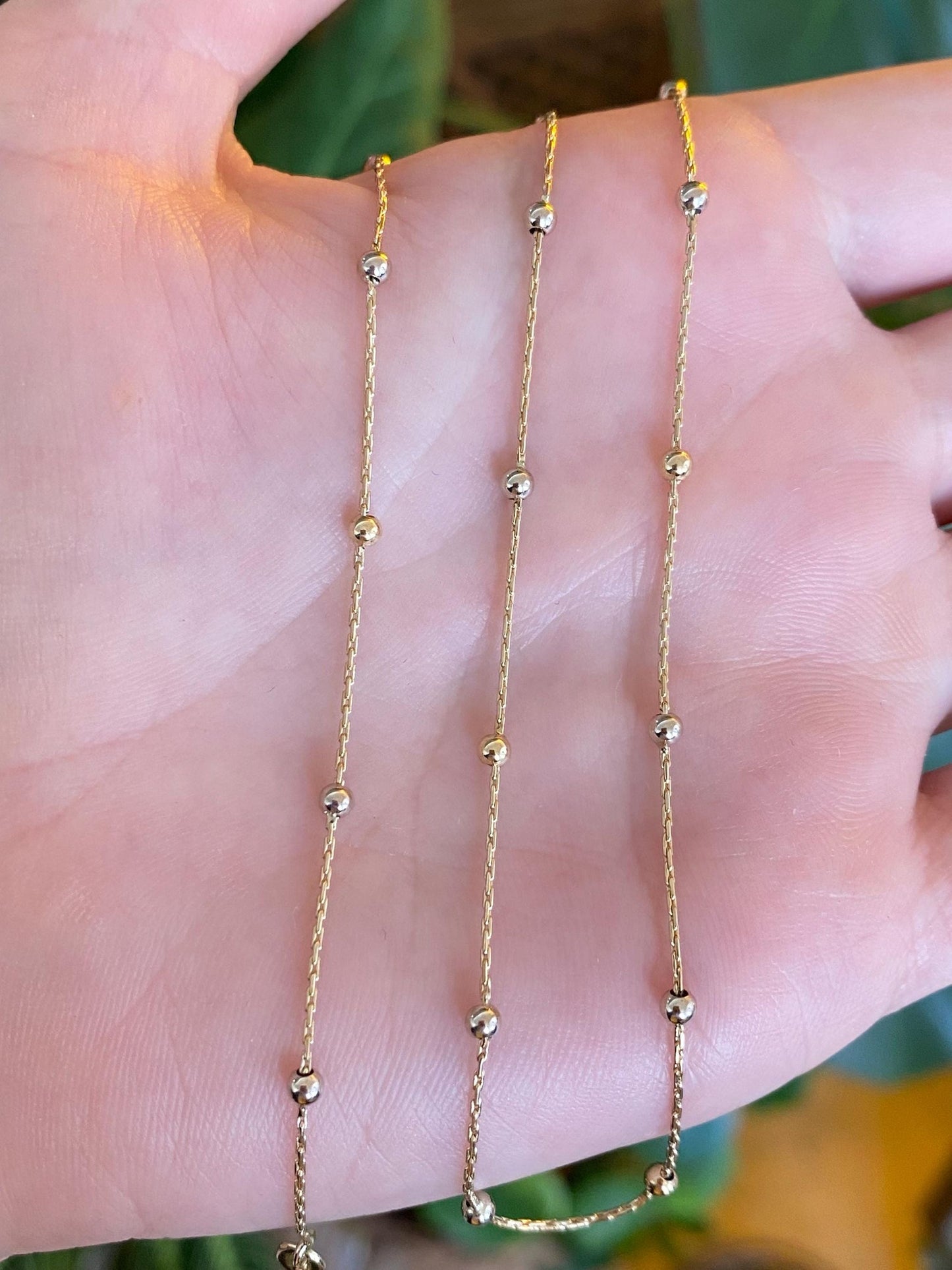 Solid 14k White & Yellow Gold Ball Tight Biker Link Chain Necklace - 17 inches