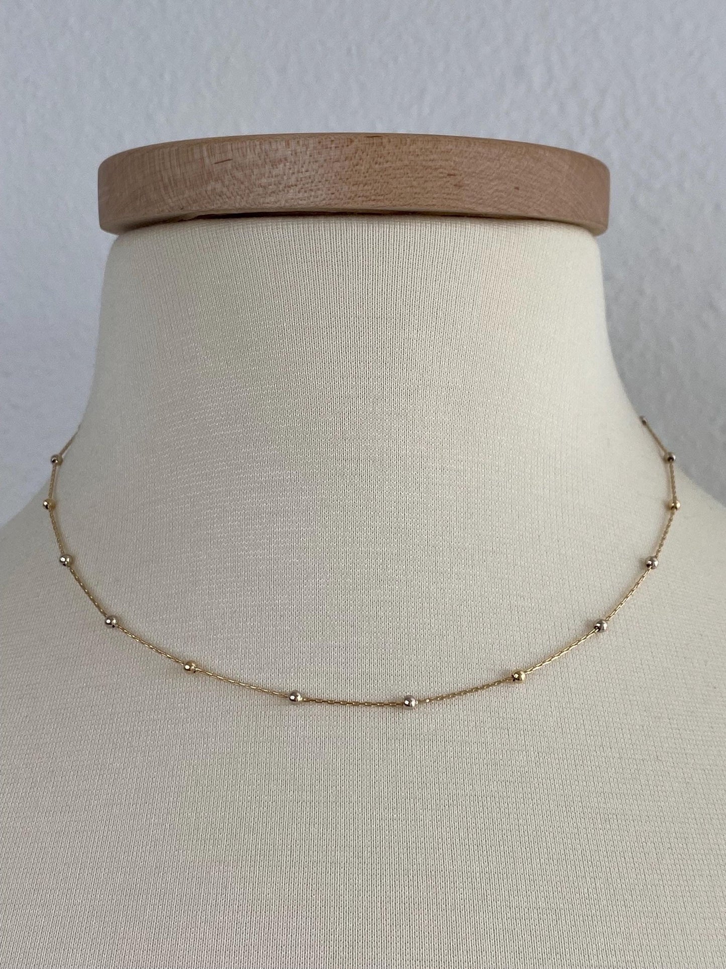 Solid 14k White & Yellow Gold Ball Tight Biker Link Chain Necklace - 17 inches
