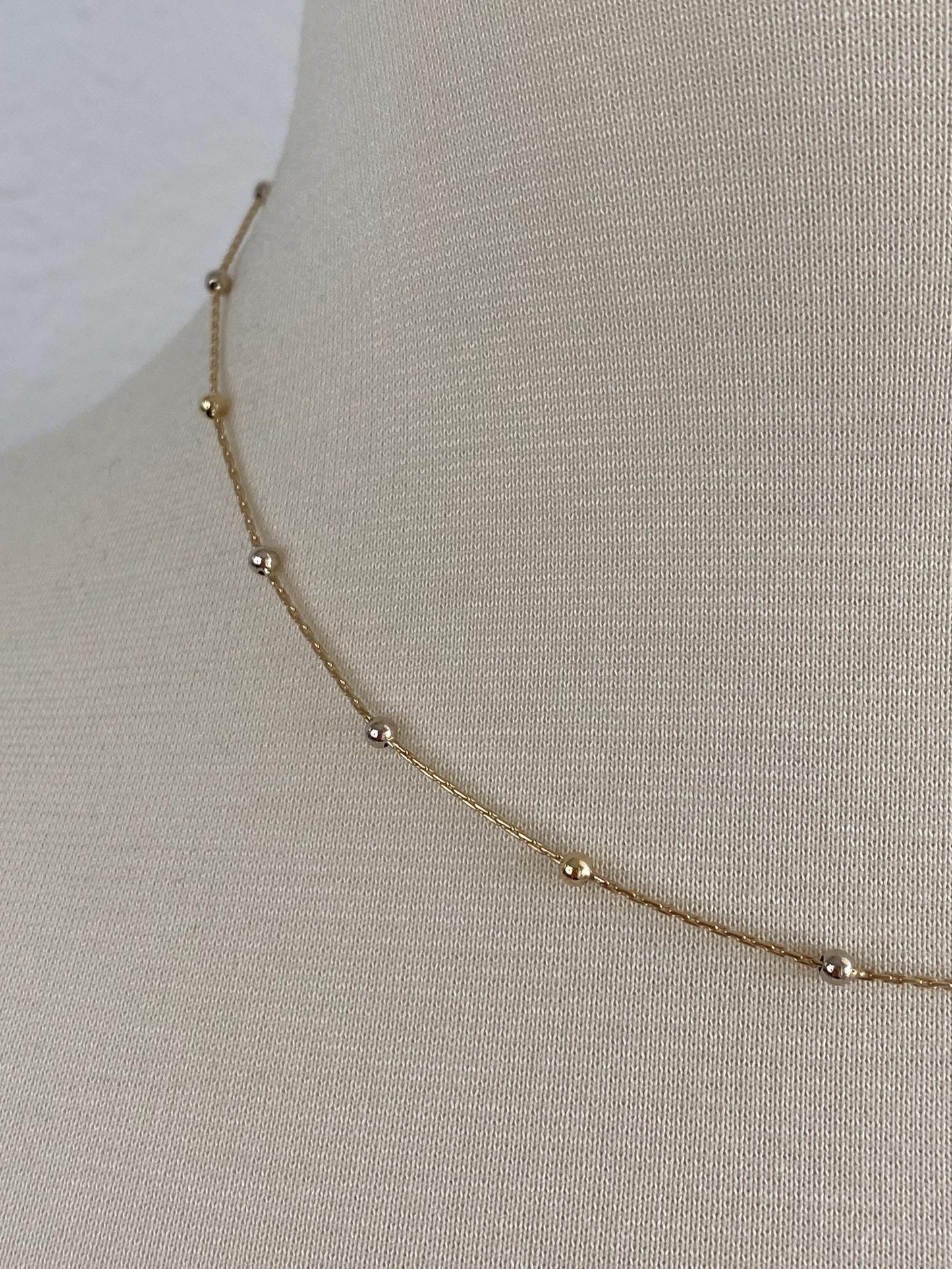 Solid 14k White & Yellow Gold Ball Tight Biker Link Chain Necklace - 17 inches