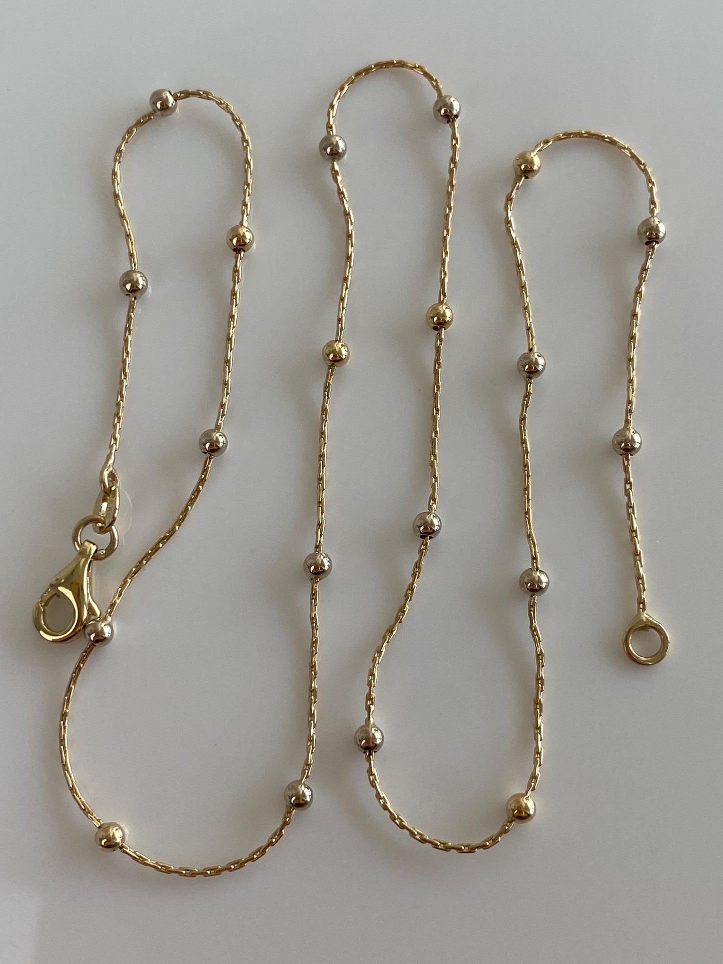Solid 14k White & Yellow Gold Ball Tight Biker Link Chain Necklace - 17 inches