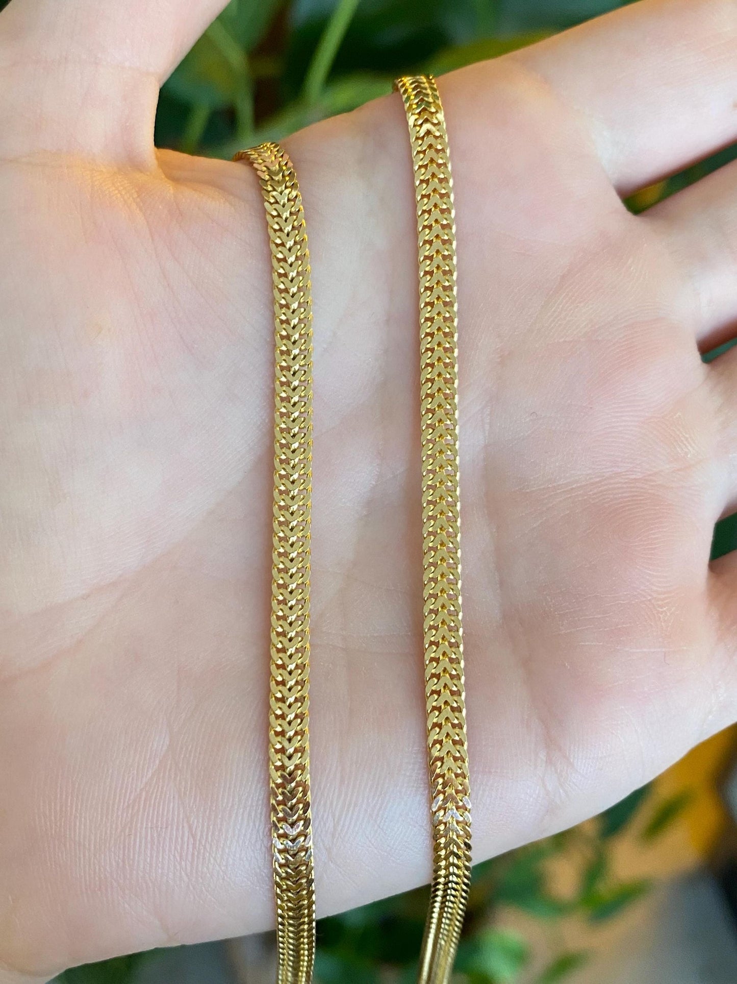 Solid 14k Yellow Gold Woven Flat Chain Necklace - 18inches