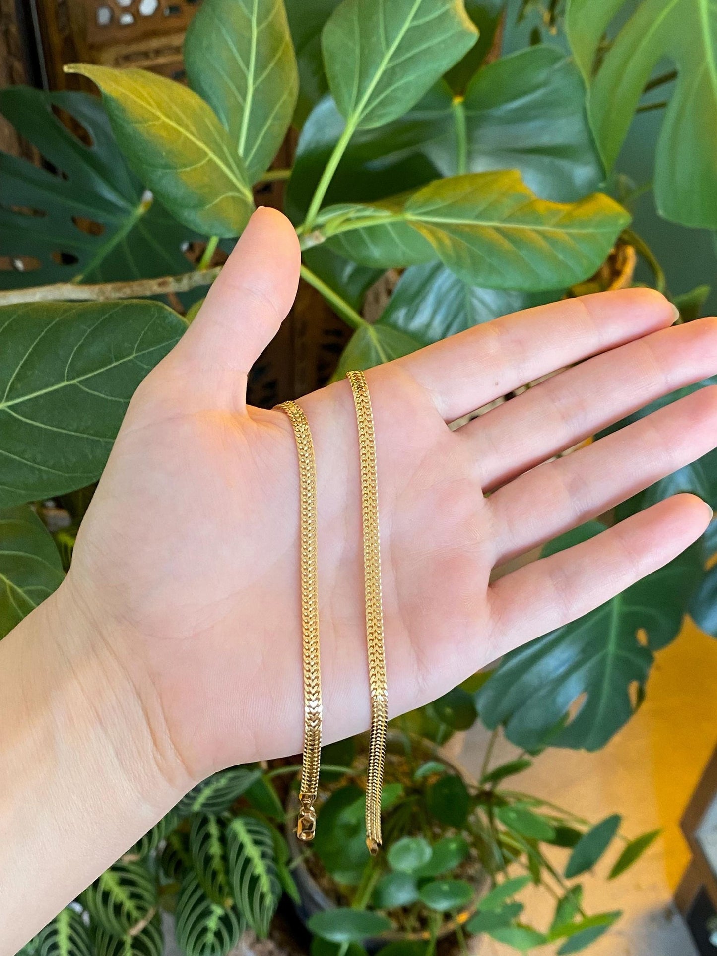 Solid 14k Yellow Gold Woven Flat Chain Necklace - 18inches