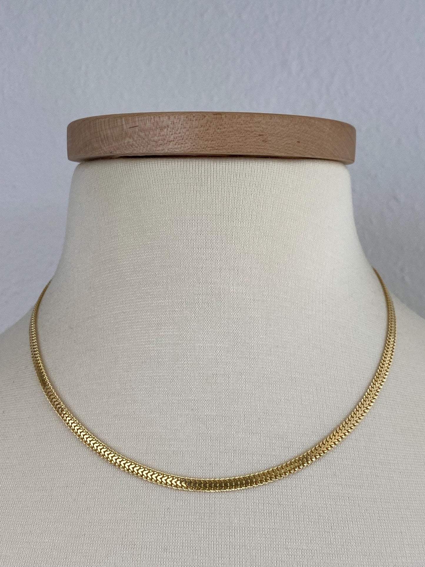 Solid 14k Yellow Gold Woven Flat Chain Necklace - 18inches