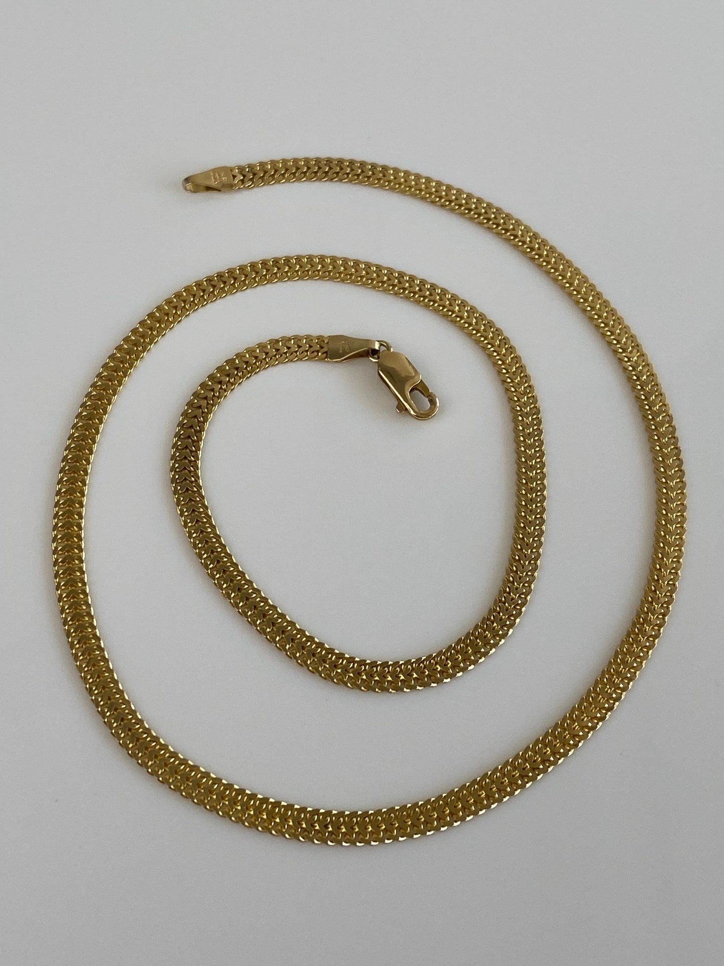 Solid 14k Yellow Gold Woven Flat Chain Necklace - 18inches
