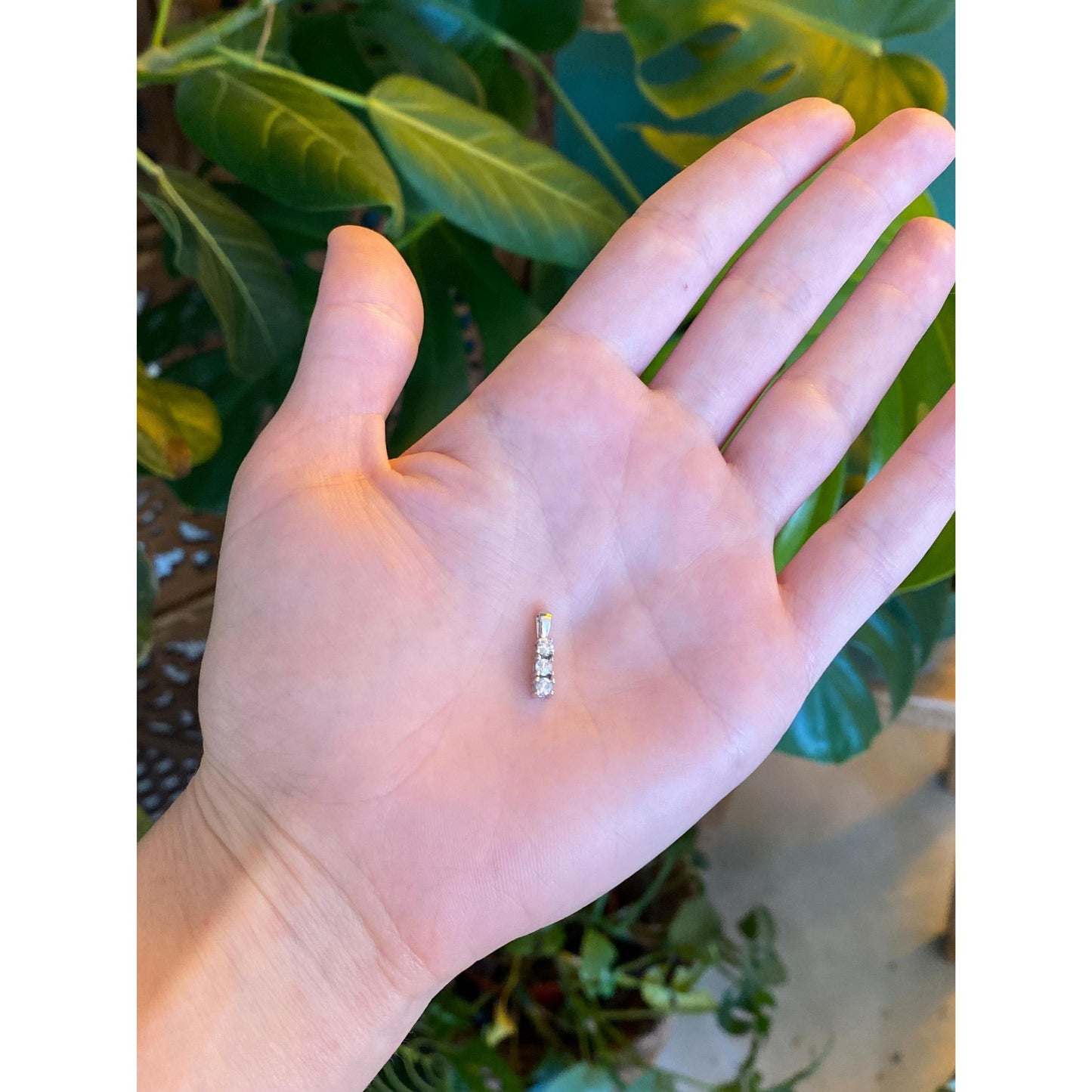 Vintage Solid 10k White Gold Diamond Row Charm