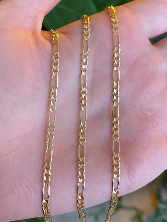 Vintage Solid 14k Yellow Gold Figaro Chain Necklace - 22 inches