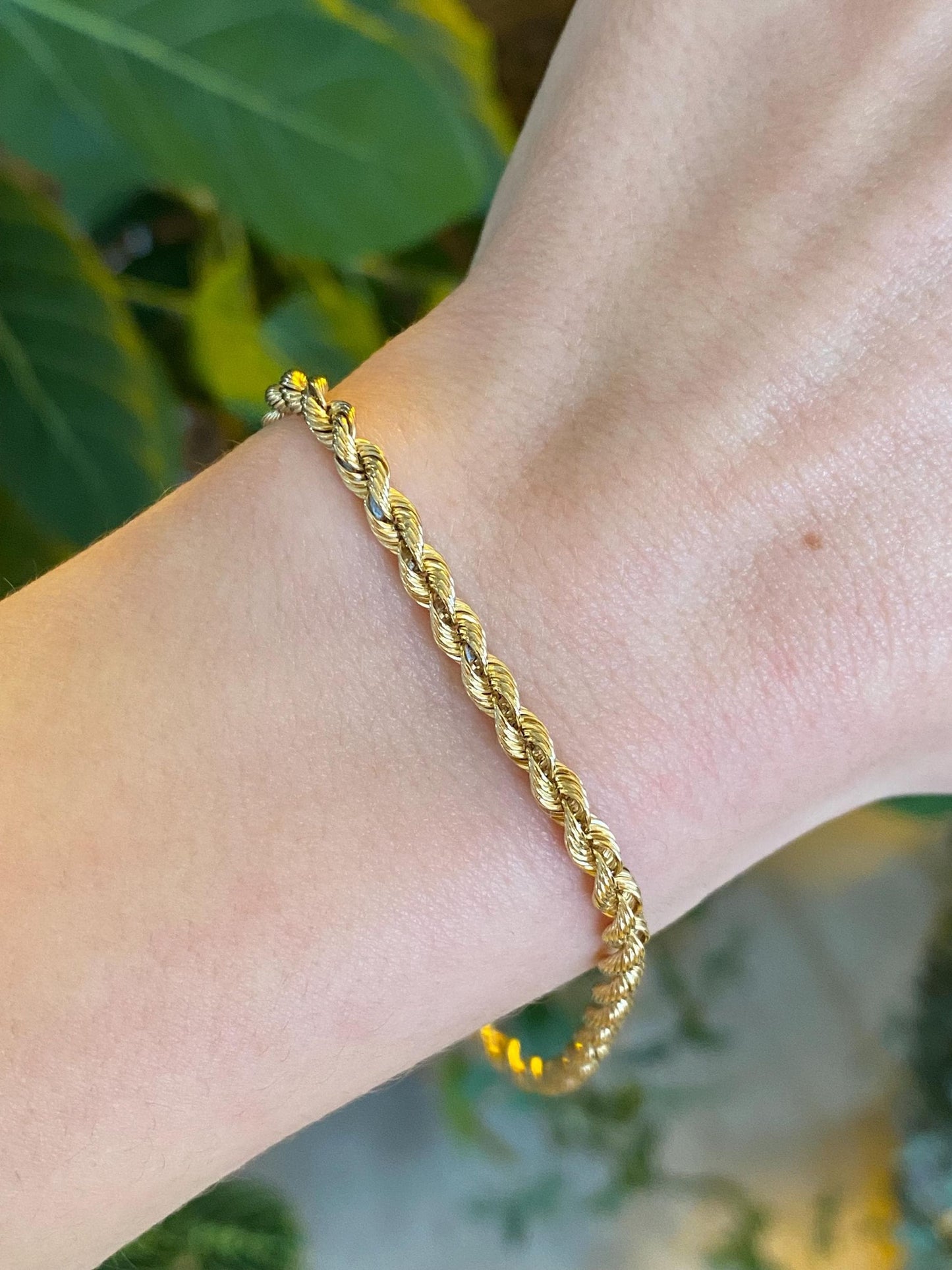 Vintage Solid 14k Yellow Gold Silk Rope Chain Bracelet - 8 inches