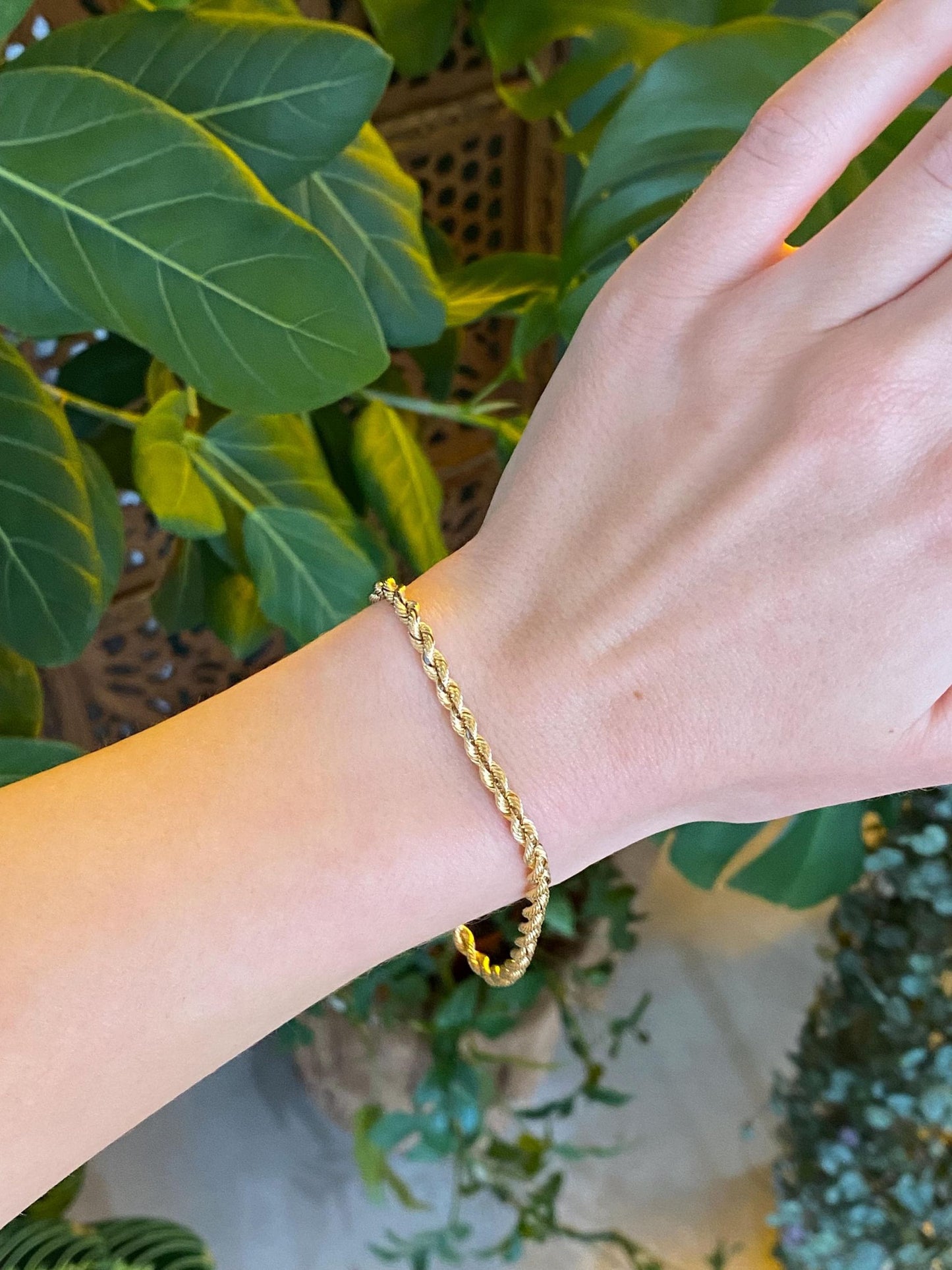 Vintage Solid 14k Yellow Gold Silk Rope Chain Bracelet - 8 inches