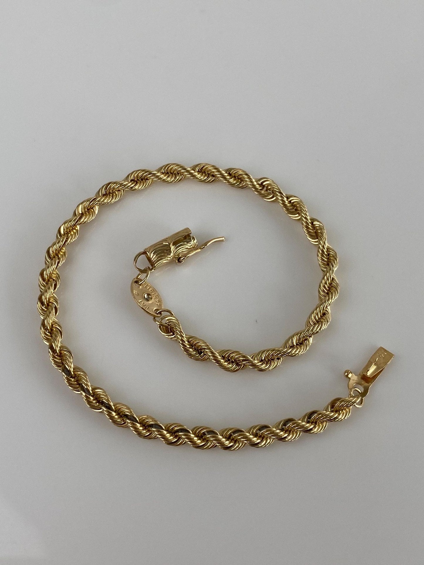 Vintage Solid 14k Yellow Gold Silk Rope Chain Bracelet - 8 inches