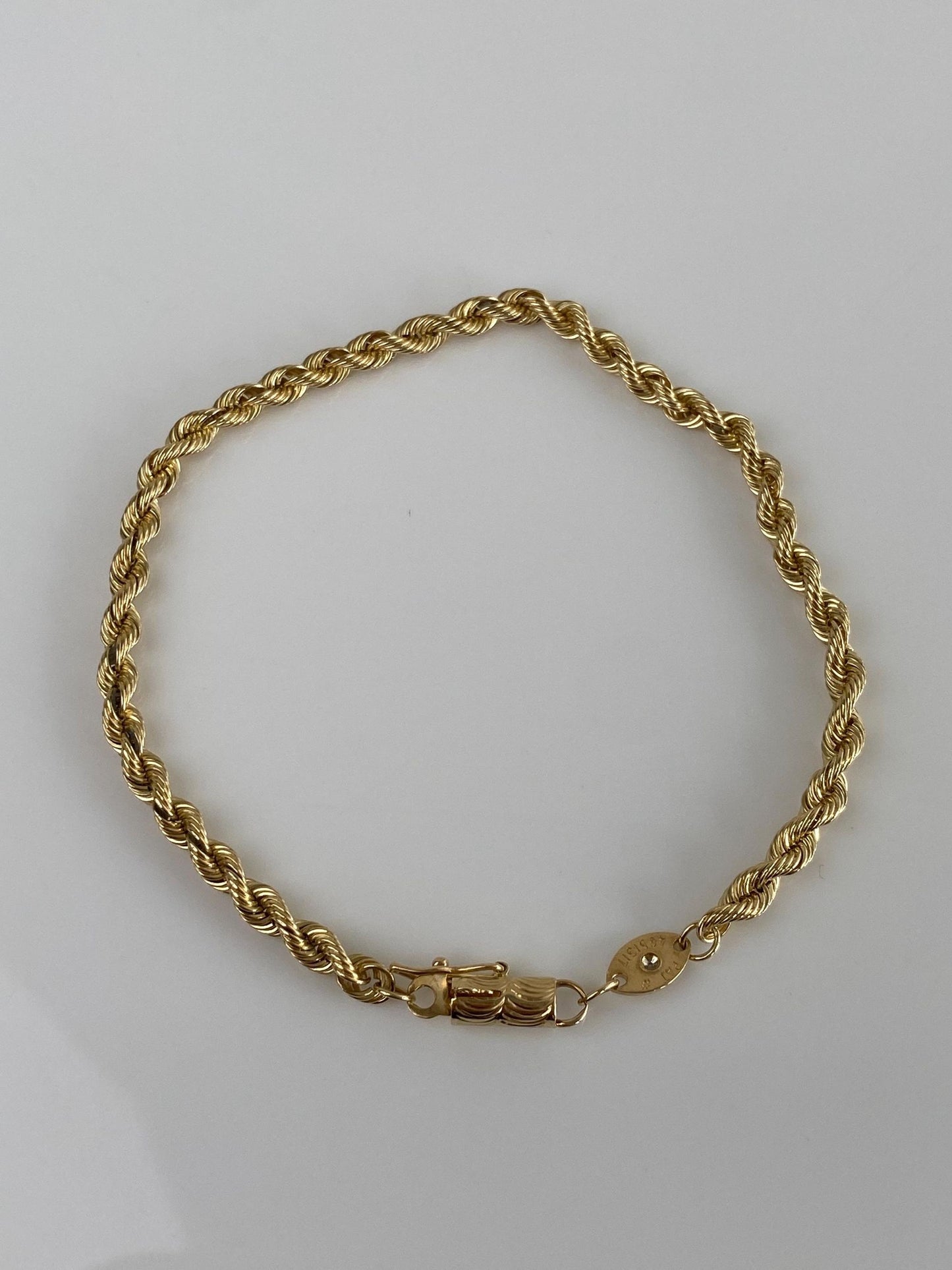Vintage Solid 14k Yellow Gold Silk Rope Chain Bracelet - 8 inches
