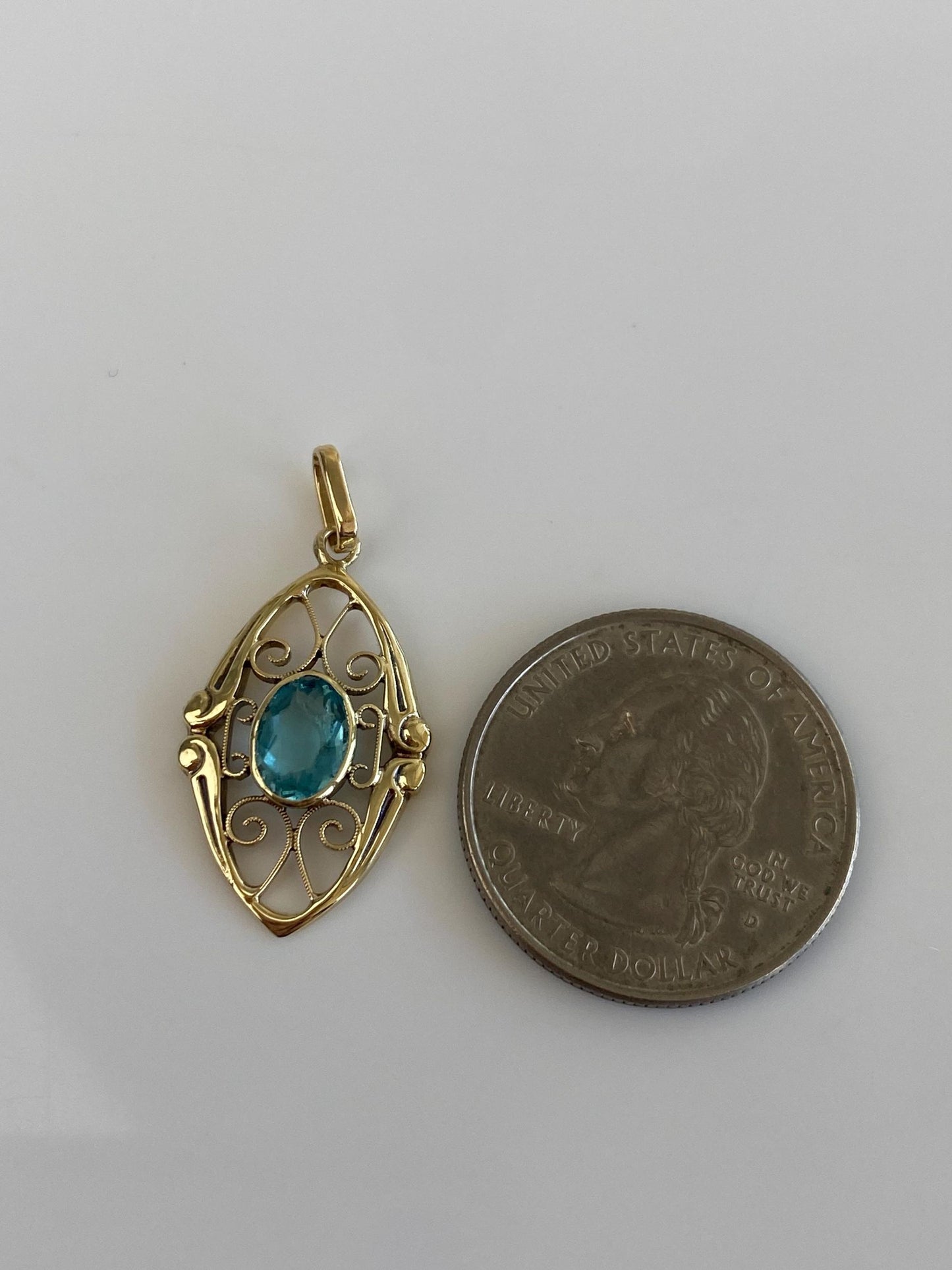 Vintage 14k Yellow Gold Light Blue Cubic Zirconia Charm