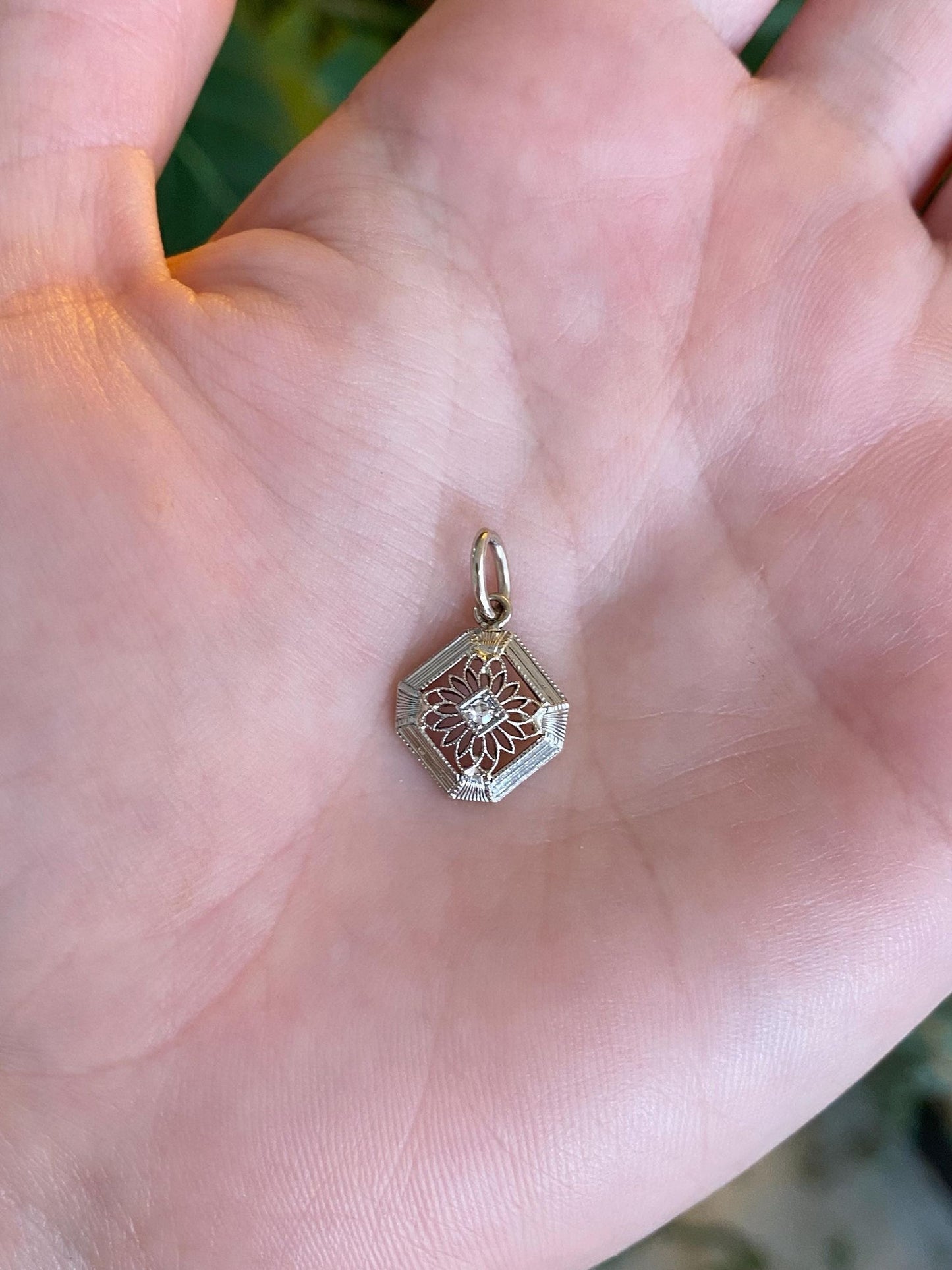 Vintage Solid 14k Yellow Gold & Platinum Diamond Charm