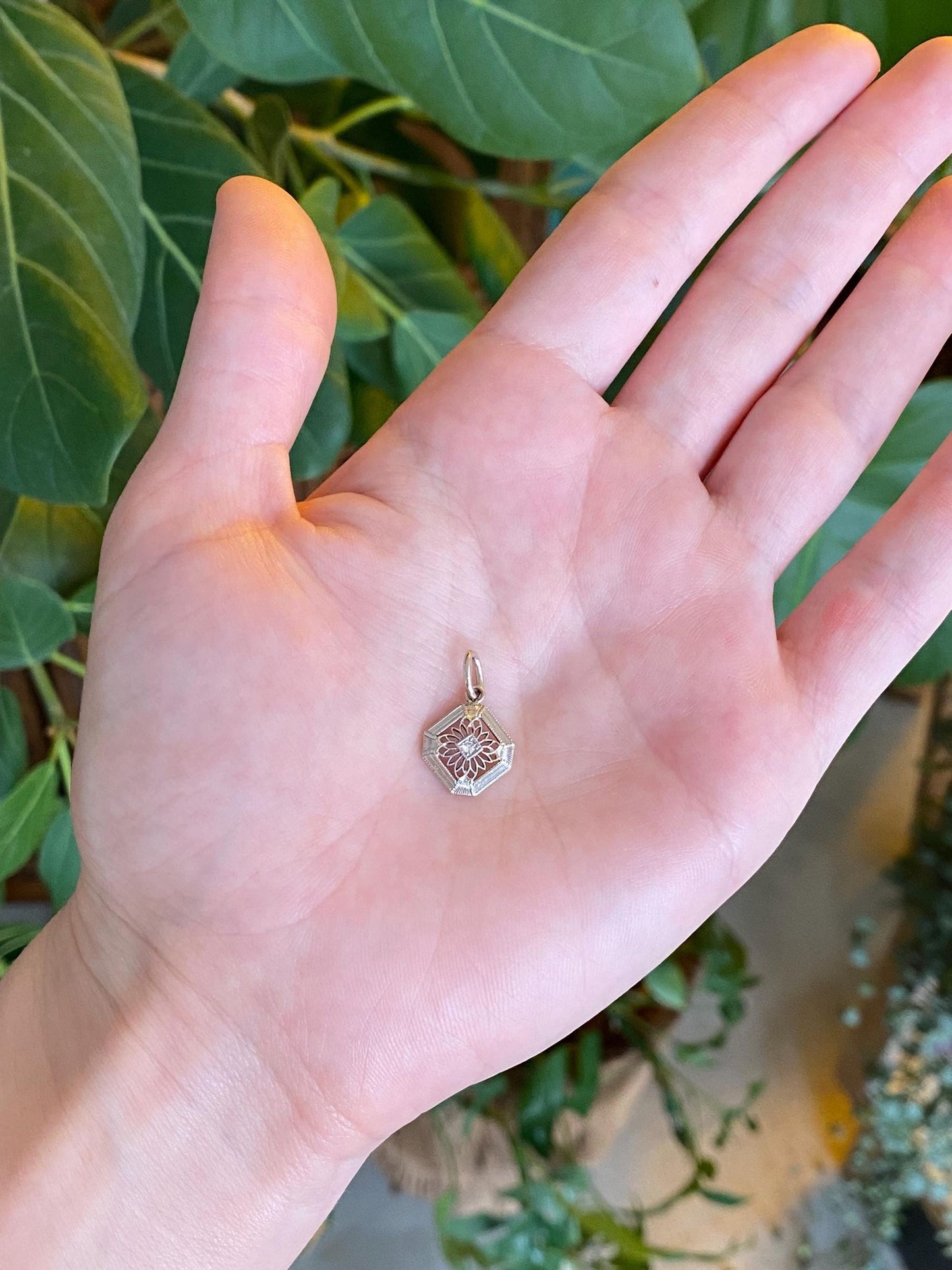 Vintage Solid 14k Yellow Gold & Platinum Diamond Charm