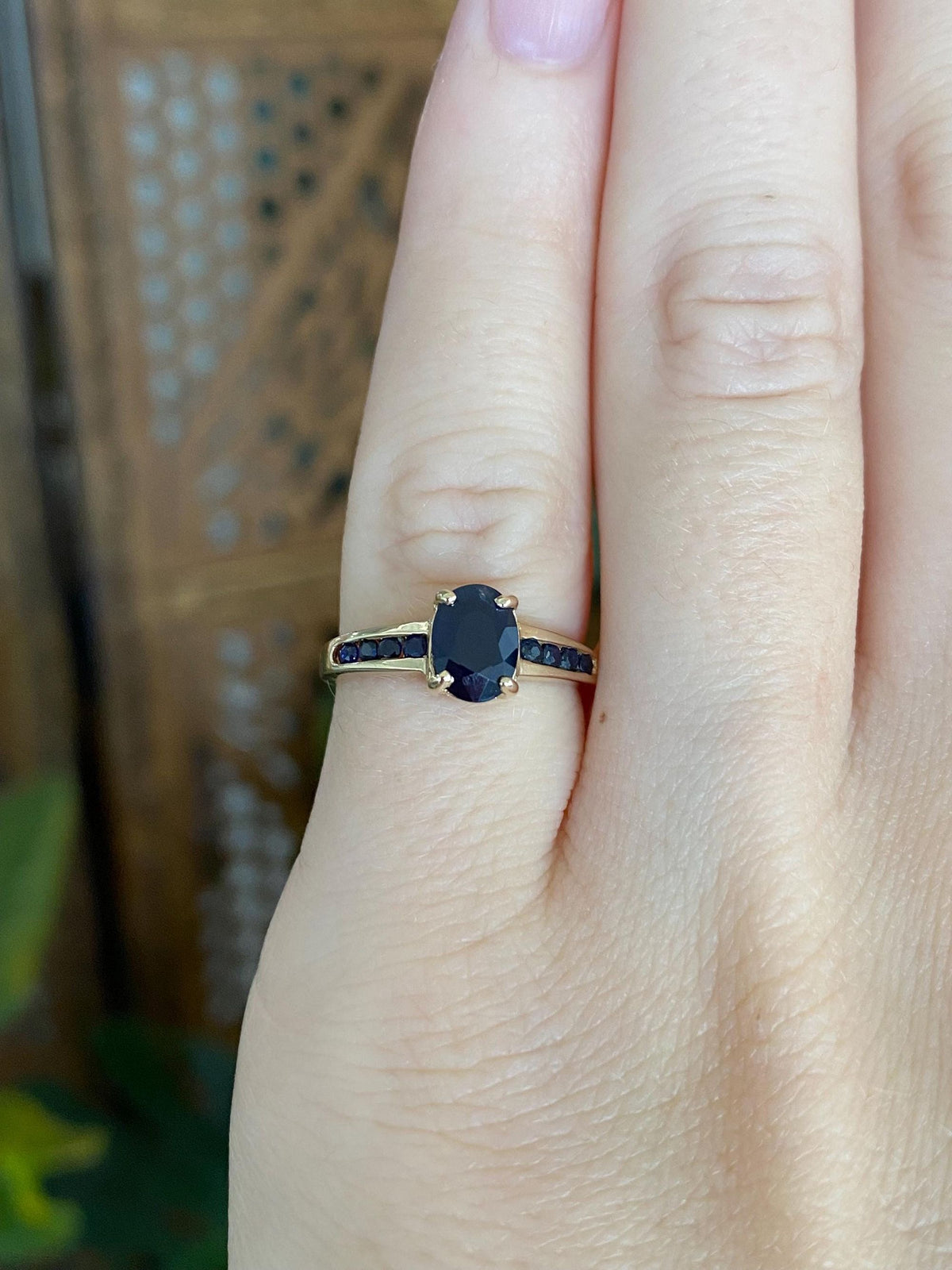 Solid 14k Yellow Gold Blue Sapphires Ring - Size 4.5