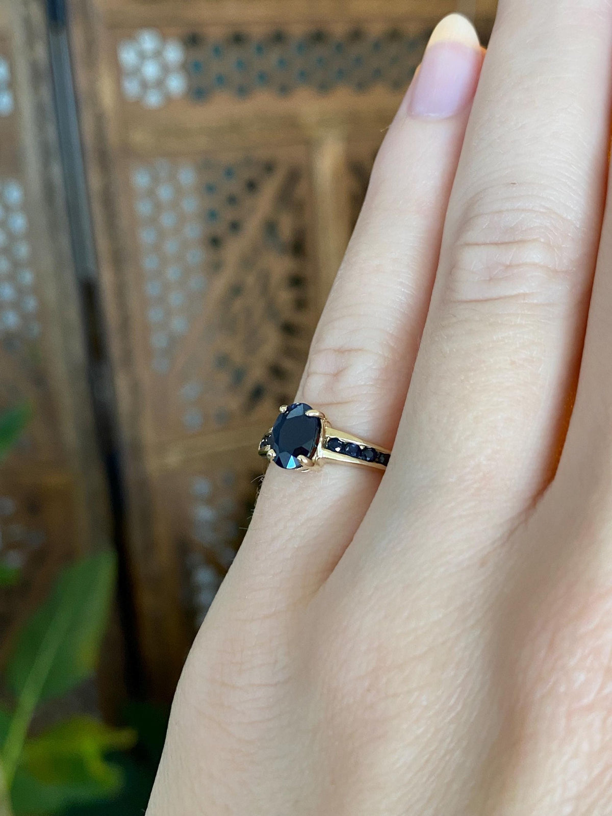 Solid 14k Yellow Gold Blue Sapphires Ring - Size 4.5