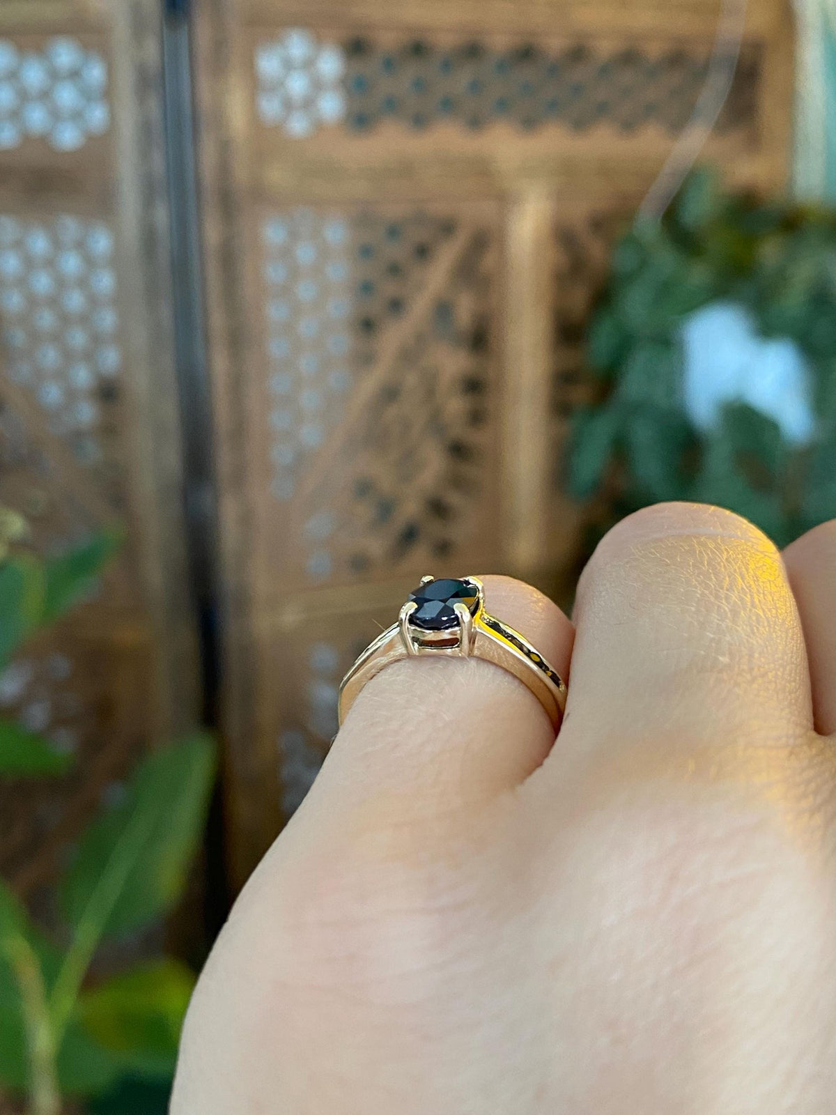 Solid 14k Yellow Gold Blue Sapphires Ring - Size 4.5