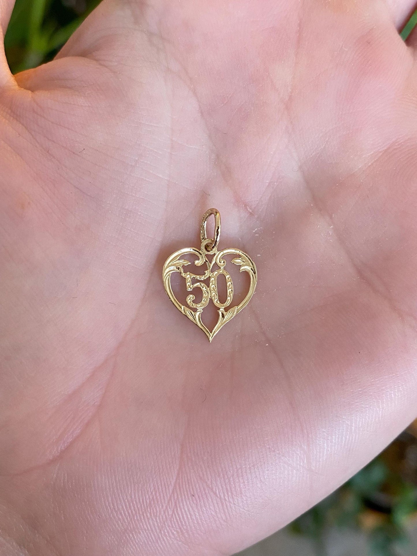 Vintage Solid 14k Yellow Gold '50' Heart Charm